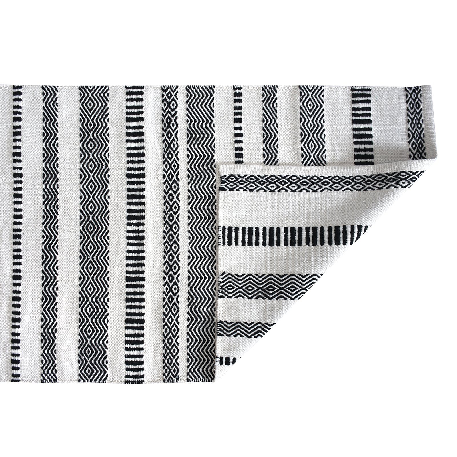 x Teppich Polyester recyceltes in Weiß 80 gemustert LaLe und Levin 150 cm, Living, Schwarz aus