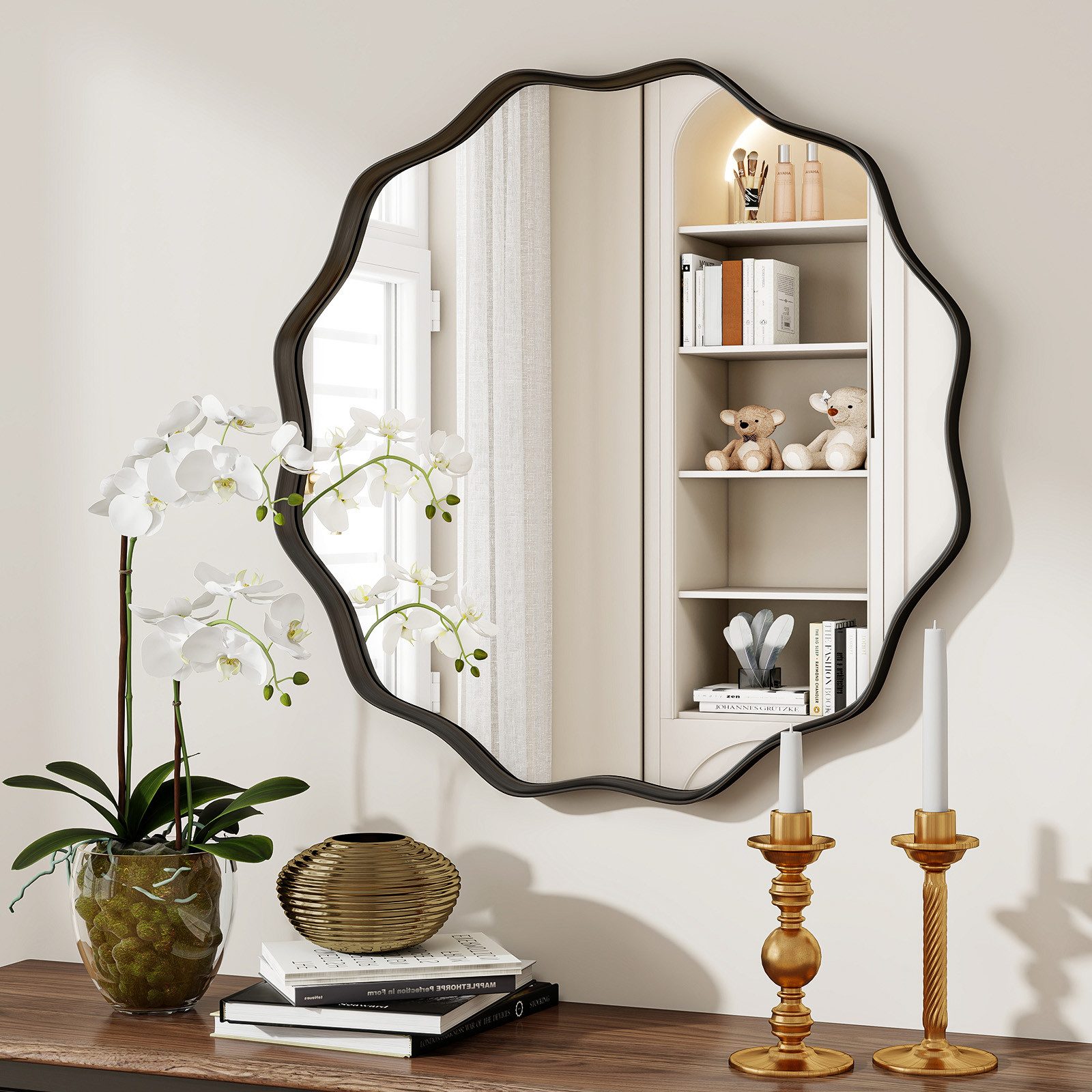 BEAUTYPEAK Dekospiegel Wellenförmiger runder dekorativer Wandspiegel