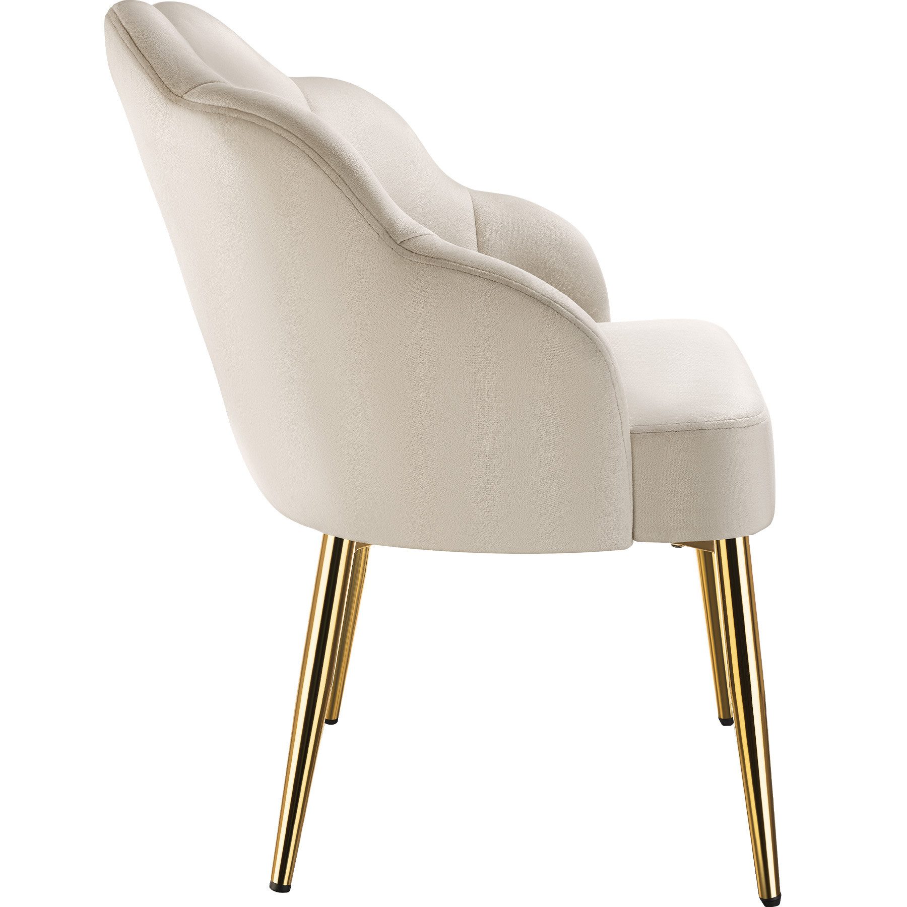 tectake Esszimmerstuhl Cocktailsessel gepolstert, mit Samtbezug, gewölbte, 66 x 62 x 80,5 (Wohnzimmersessel Hellen in creme/gold, 1 St), extrabreite Rückenlehne, höhenverstellbar, Belastbarkeit 120 kg