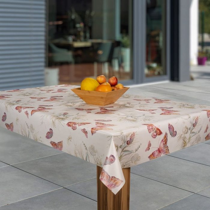laro Tischdecke Wachstuch-Tischdecken Abwaschbar Schmetterling rot braun weiß rechteckig
