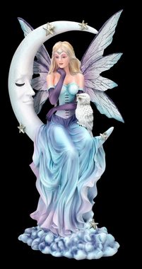 Figuren Shop GmbH Fantasy-Figur Elfenfigur - Wächterin der Träume auf Mond - Feefigur Dekoration Eule