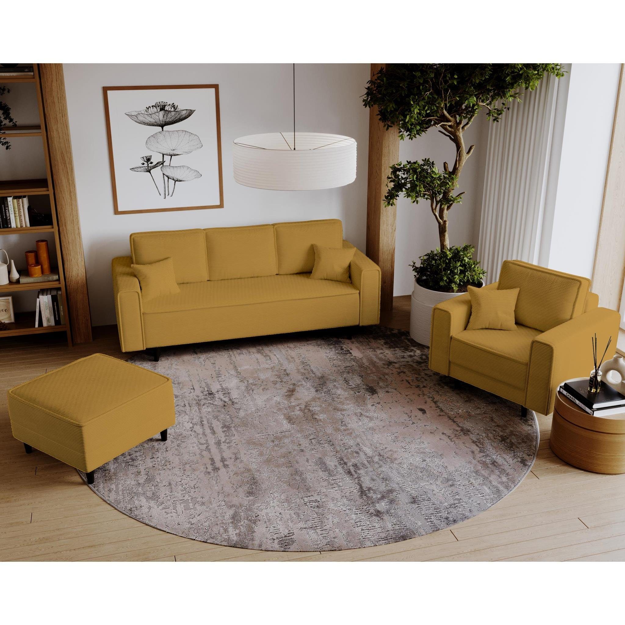 aus Cordstoff, 01) Polstersessel 105x93 mit Monte Relaxsessel Holzbeine), Gelb Wellenunterfederung Beautysofa Sessel (Gelb (poso cm