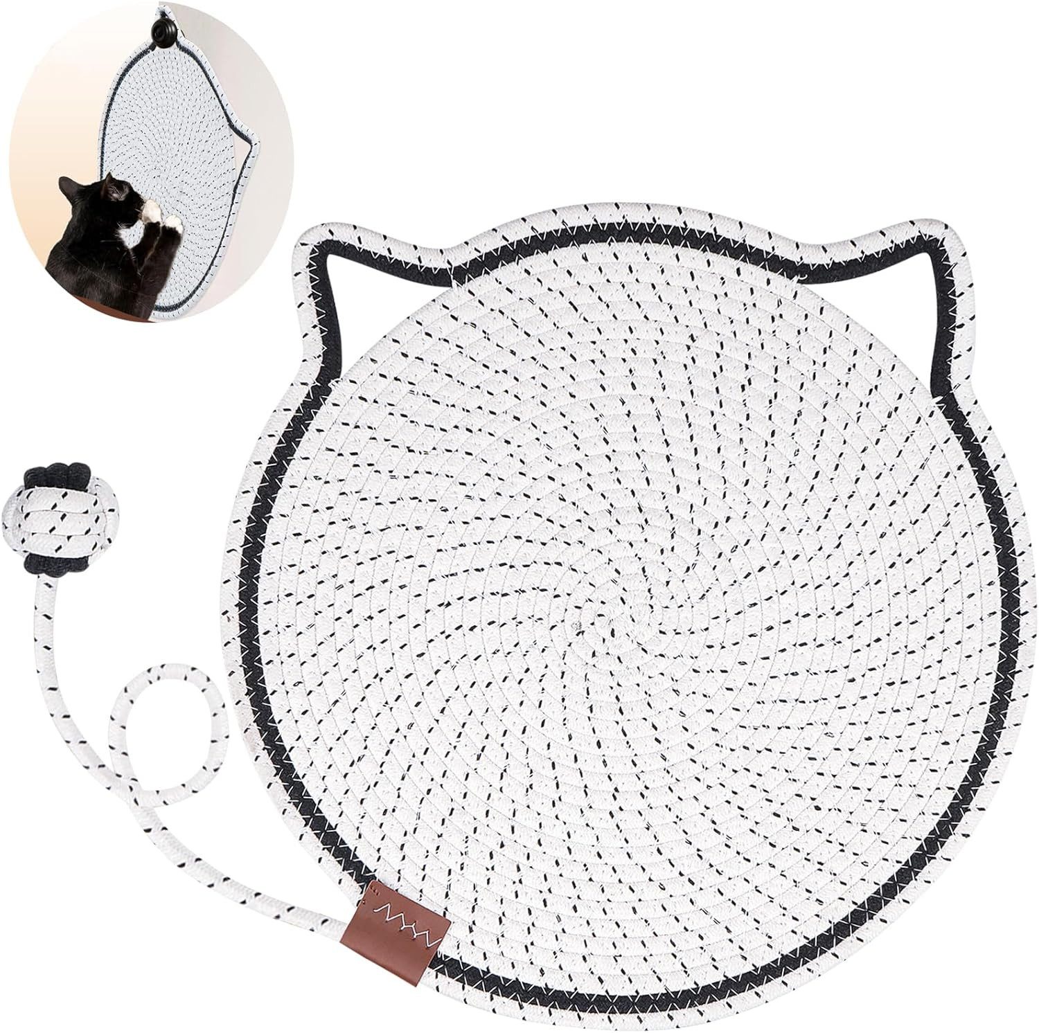 Kratzmatte mit Baumwollkugel Spielzeug & Katzenohr-Design, Robuste kratzwand