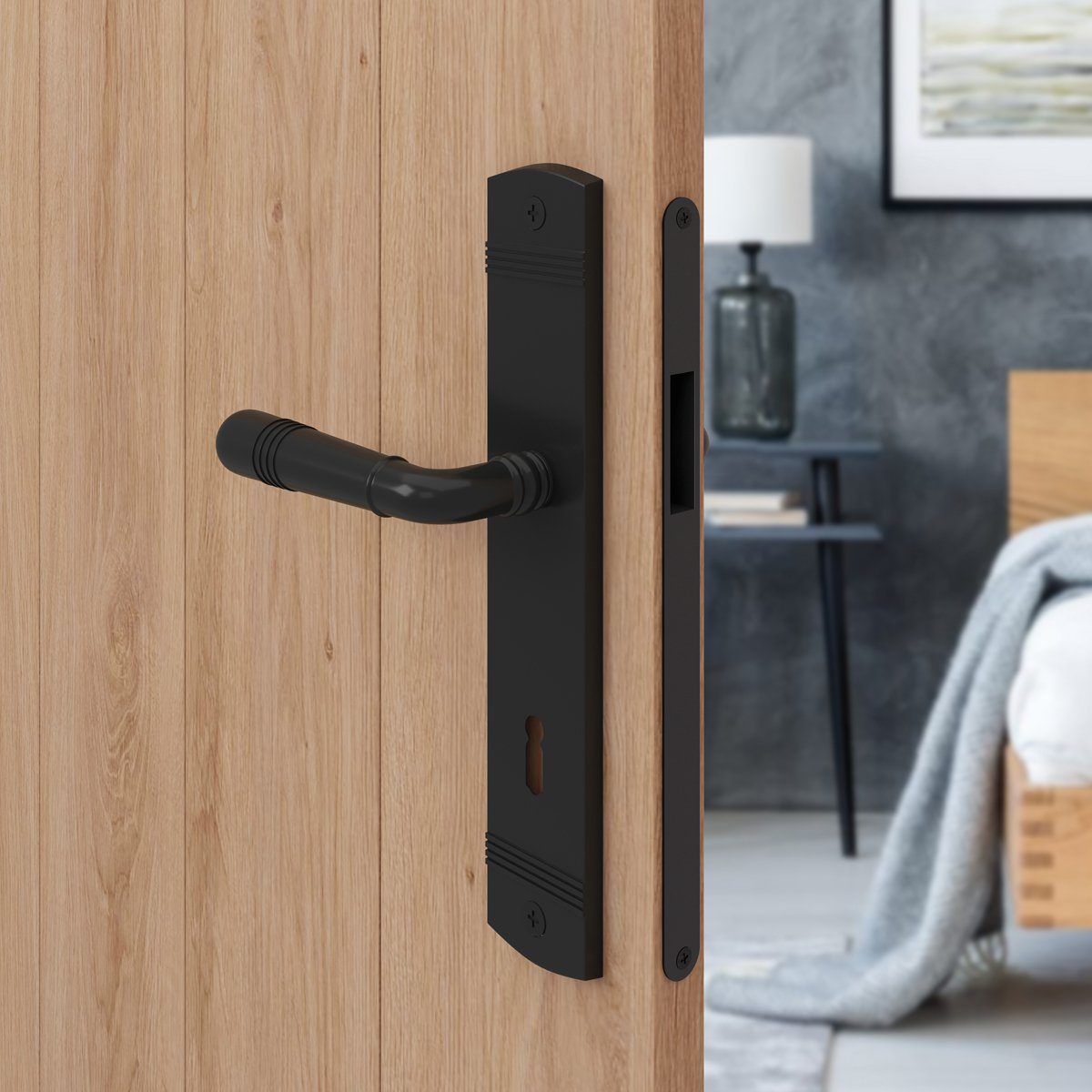 MS Beschläge Türgriff Langschild Türdrücker Schwarz matt Türgriff Zamak