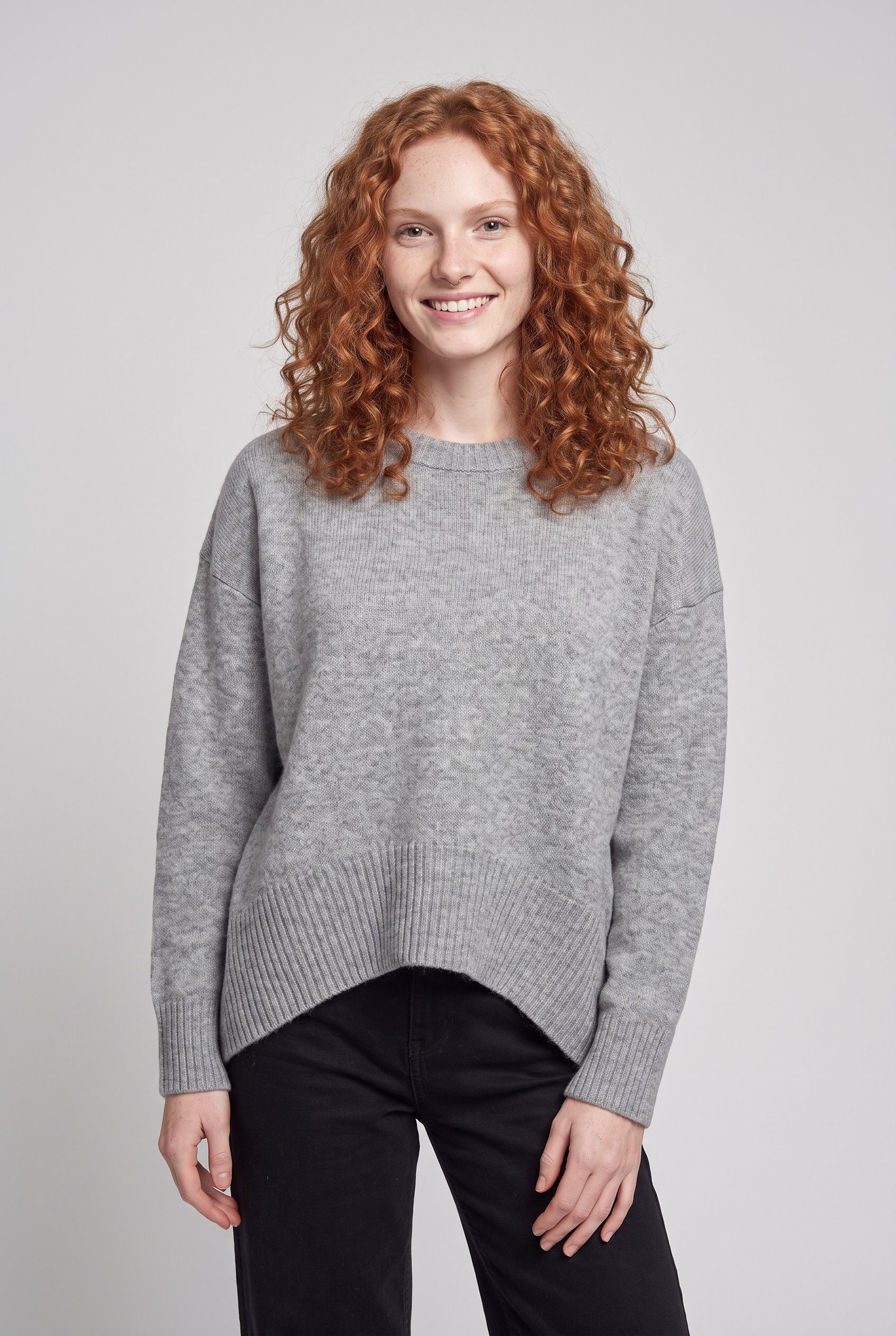 ONLY Rundhalspullover ONLALIVIA LS HIGH-LOW O-NECK NOOS KNT Materialmix, regular fit