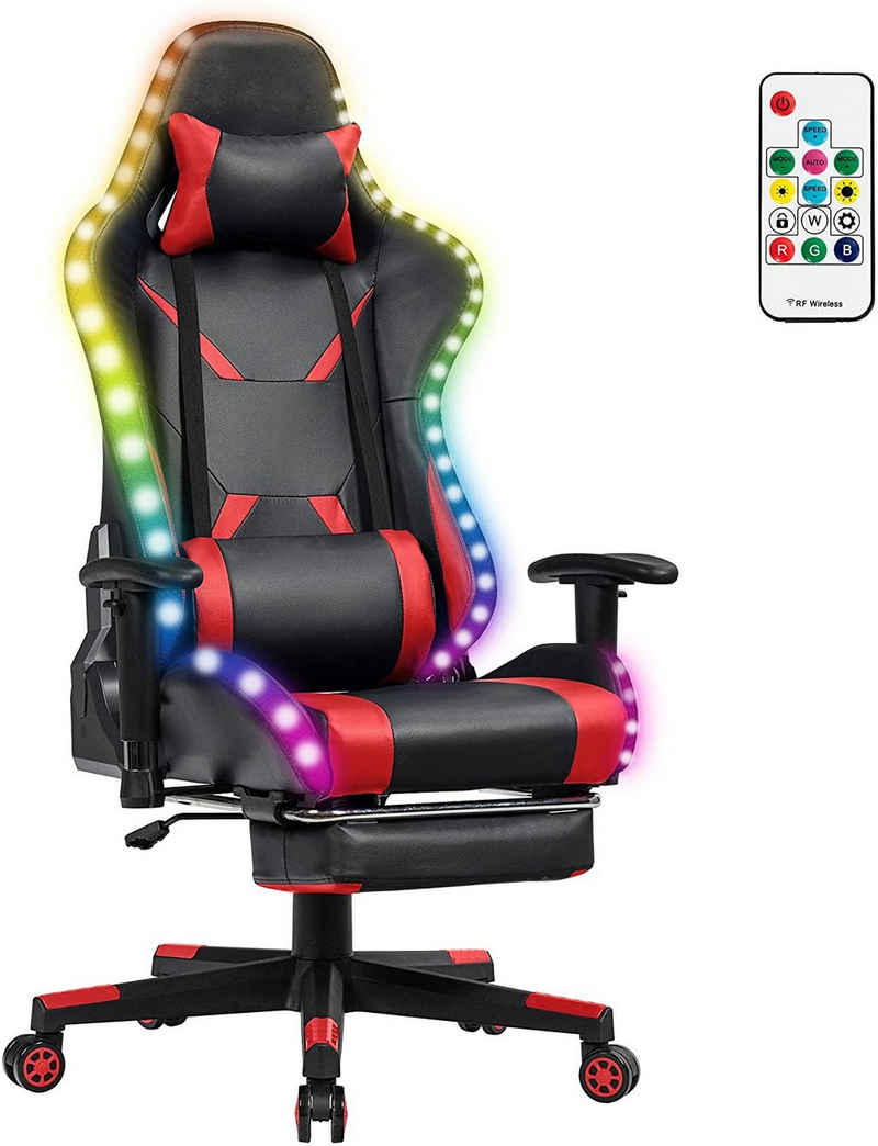 COSTWAY Gaming-Stuhl »PC Stuhl Racingstuhl LED«, mit 358 Lichtmodi, mit Fernbedienung, mit Verstellbarer Fußstütze, Armlehne und Rückenlehne