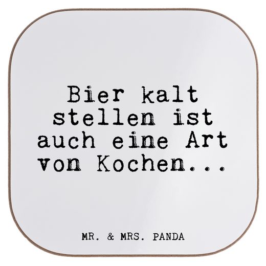Mr. & Mrs. Panda Getränkeuntersetzer »Bier kalt stellen ist... Weiß