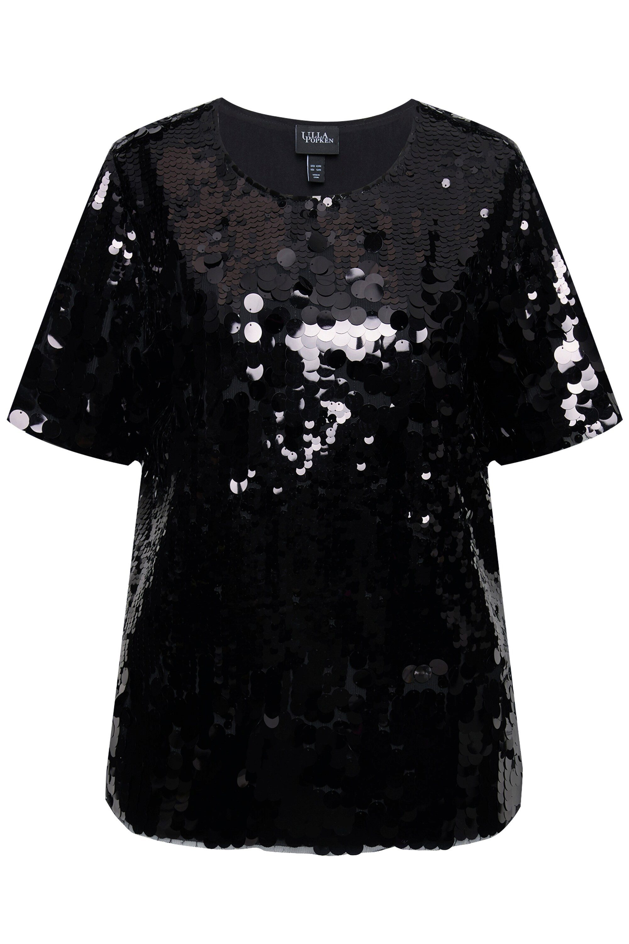 Ulla Popken Druckbluse Blusenshirt Pailletten Rundhals günstig online kaufen