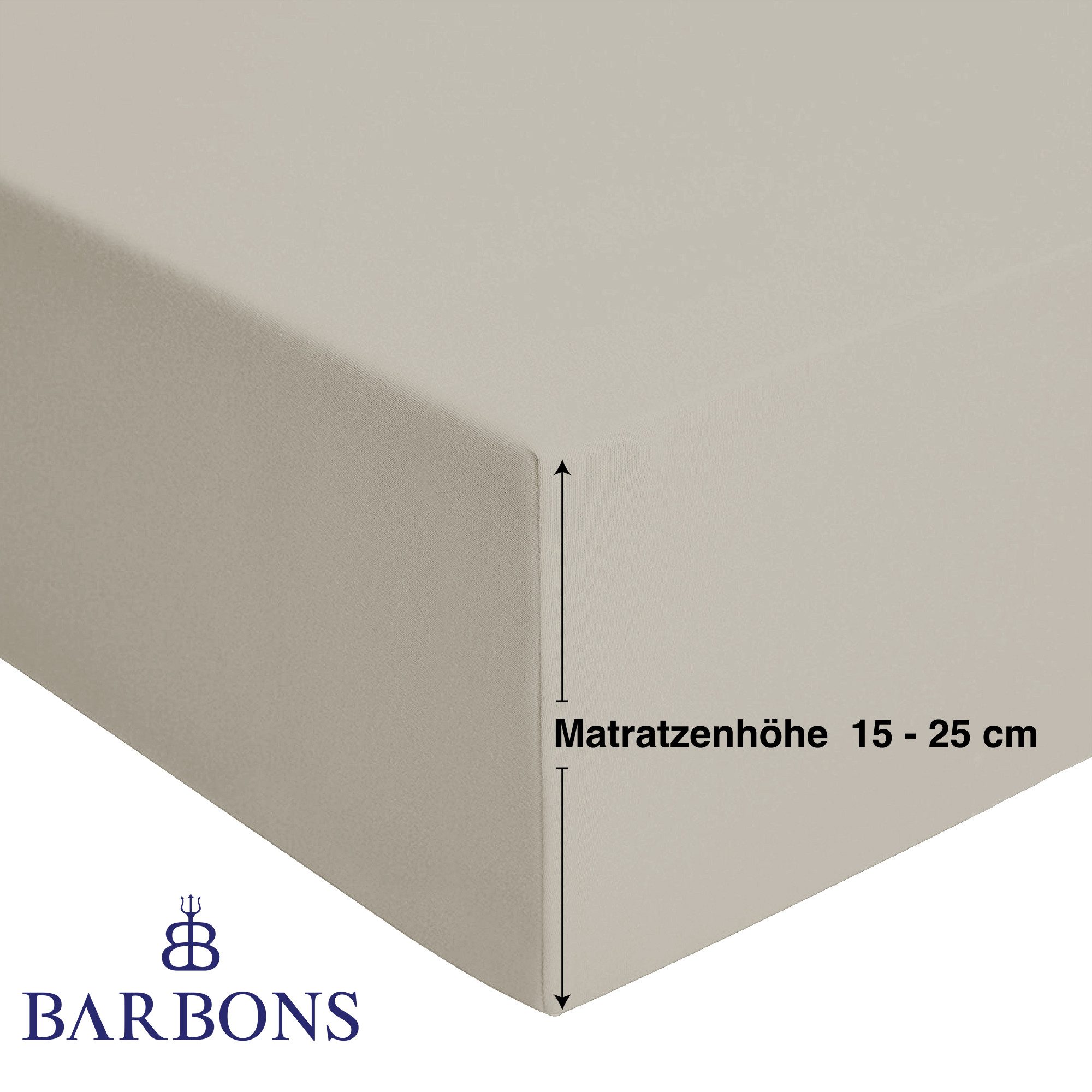 BARBONS Spannbettlaken Jersey Bettlaken, 145 g/m² Spannbetttuch, bis zu 25cm Höhe, Topper, Jersey aus 100% Baumwolle, Gummizug: rundum, (1 Stück), Rundumgummi, Atmungsaktiv