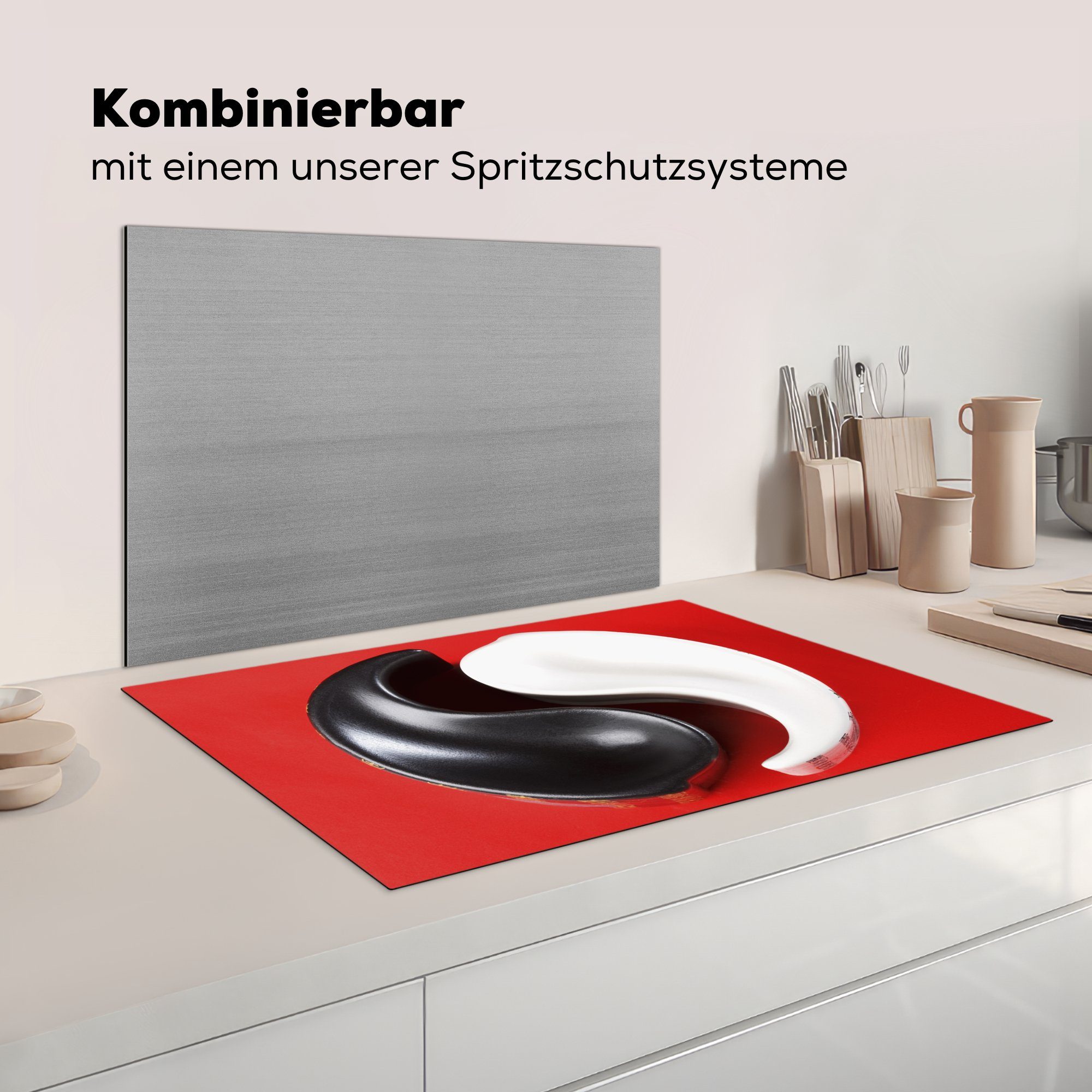 Hintergrund, Aschenbecher und Induktionskochfeld Ceranfeldabdeckung Herdblende-/Abdeckplatte 81x52 Vinyl, für Yang (1 roten Schutz cm, Yin tlg), die MuchoWow vor einem küche,