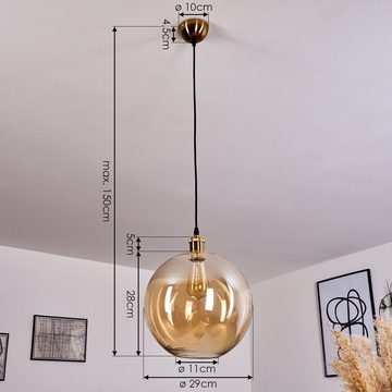 hofstein Hängeleuchte »Barre« 1-flammige Pendellampe aus Metall in altmessingfarben, ohne Leuchtmittel, Vintage/Retro Look Zimmerlampe mit Glasschirm in bernsteinfarben, E27