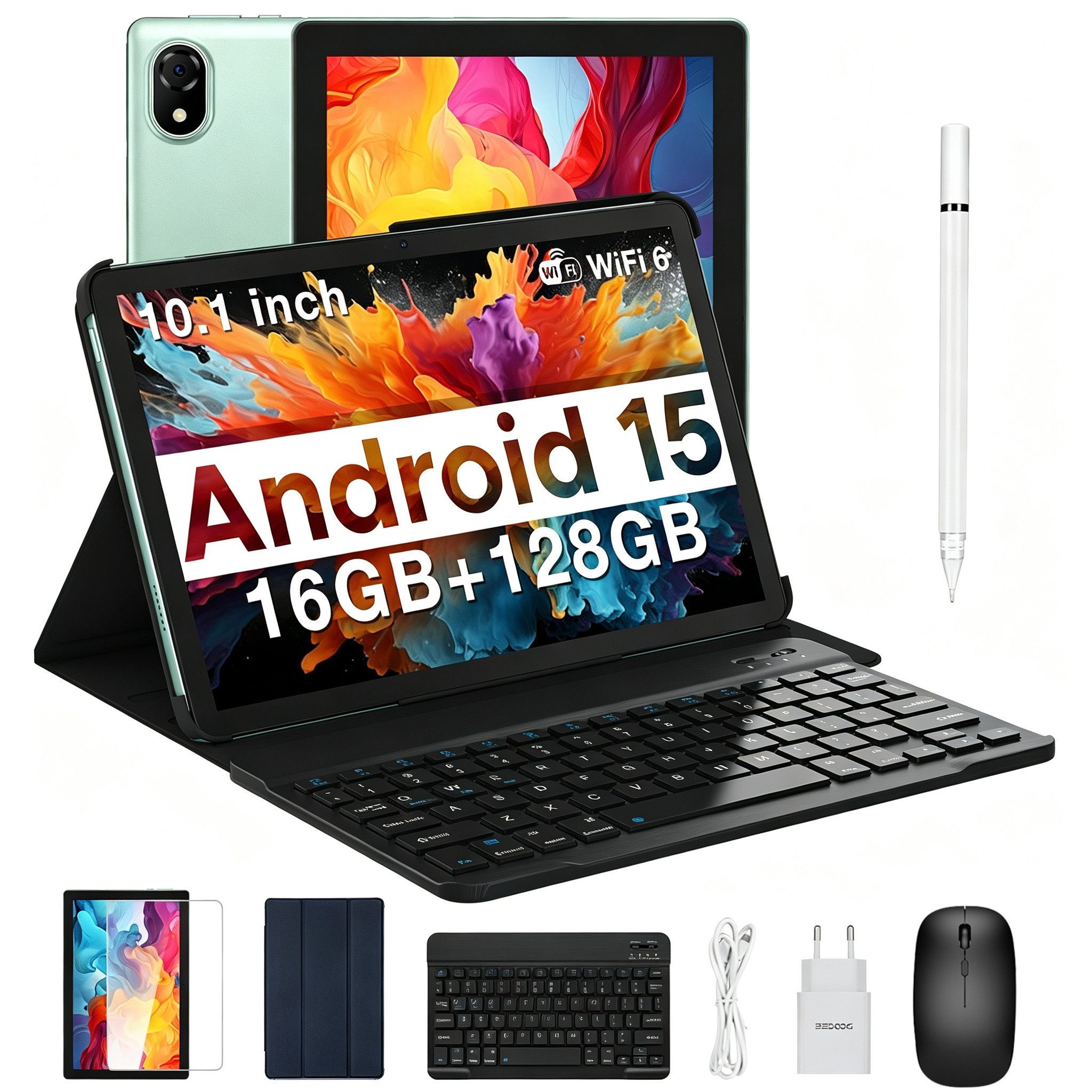 DOOGEE U10 Android Tablet mit Tastatur, Stift, Maus, 10 Zoll, 128GB ROM AI Tablet (10.1", 128 GB, Android 15, WIFI, 5060mAh, Widevine L1, WiFi6, Face ID, Kinder Tablet)