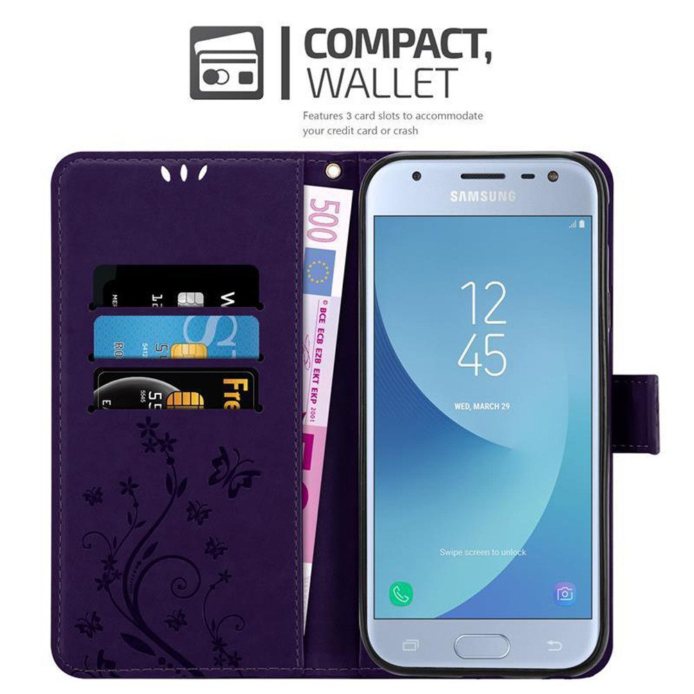 Cadorabo Handyhülle für Samsung Galaxy J3 2017 Hülle Samsung Galaxy J3 2017, Hülle Schutzhülle Blumen Flower mit Standfunktion Kartenfach Magnet