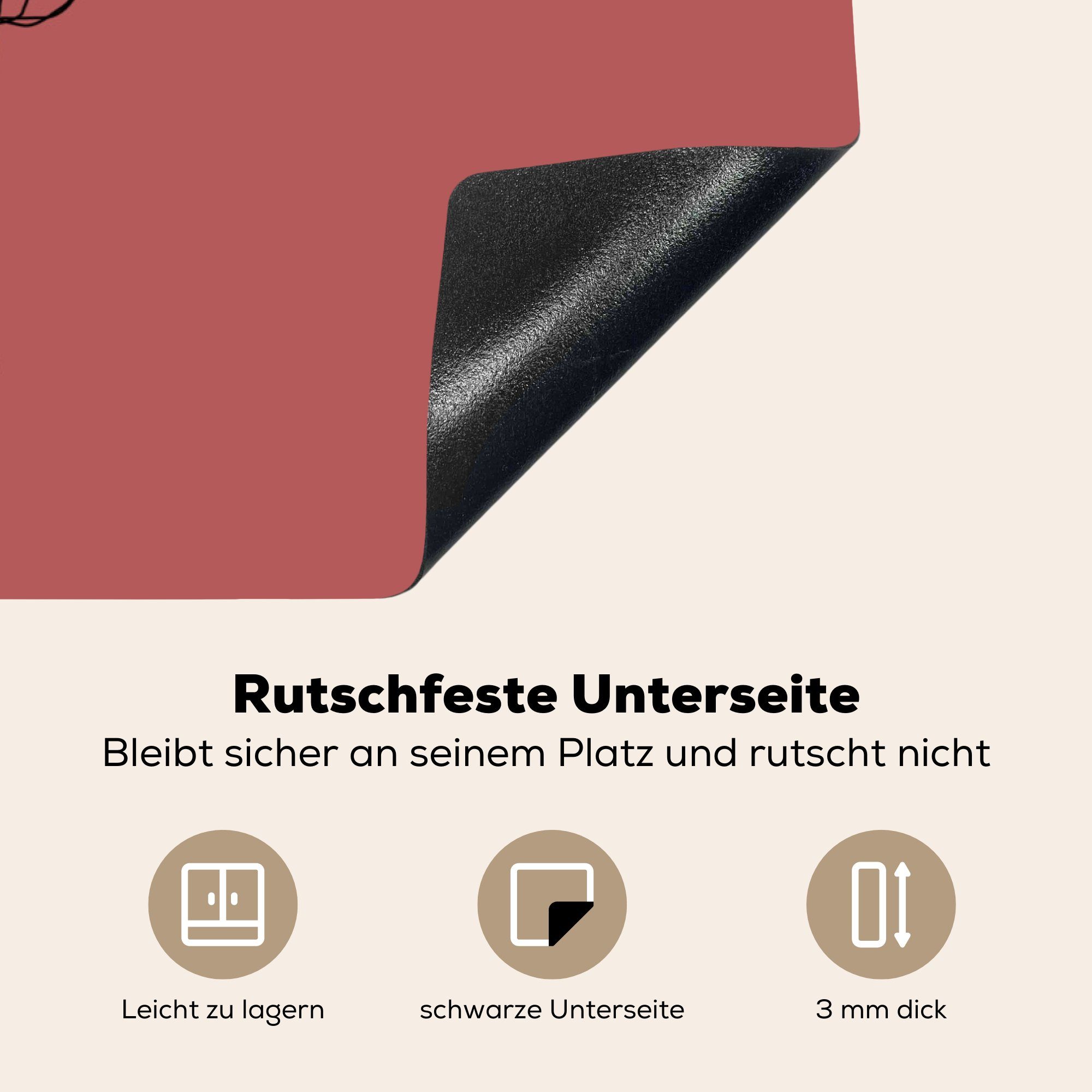 (1 küche, tlg), 81x52 Herdblende-/Abdeckplatte die Schutz für MuchoWow Gesicht, Strichzeichnungen - cm, Vinyl, Ceranfeldabdeckung Frauen - Induktionskochfeld