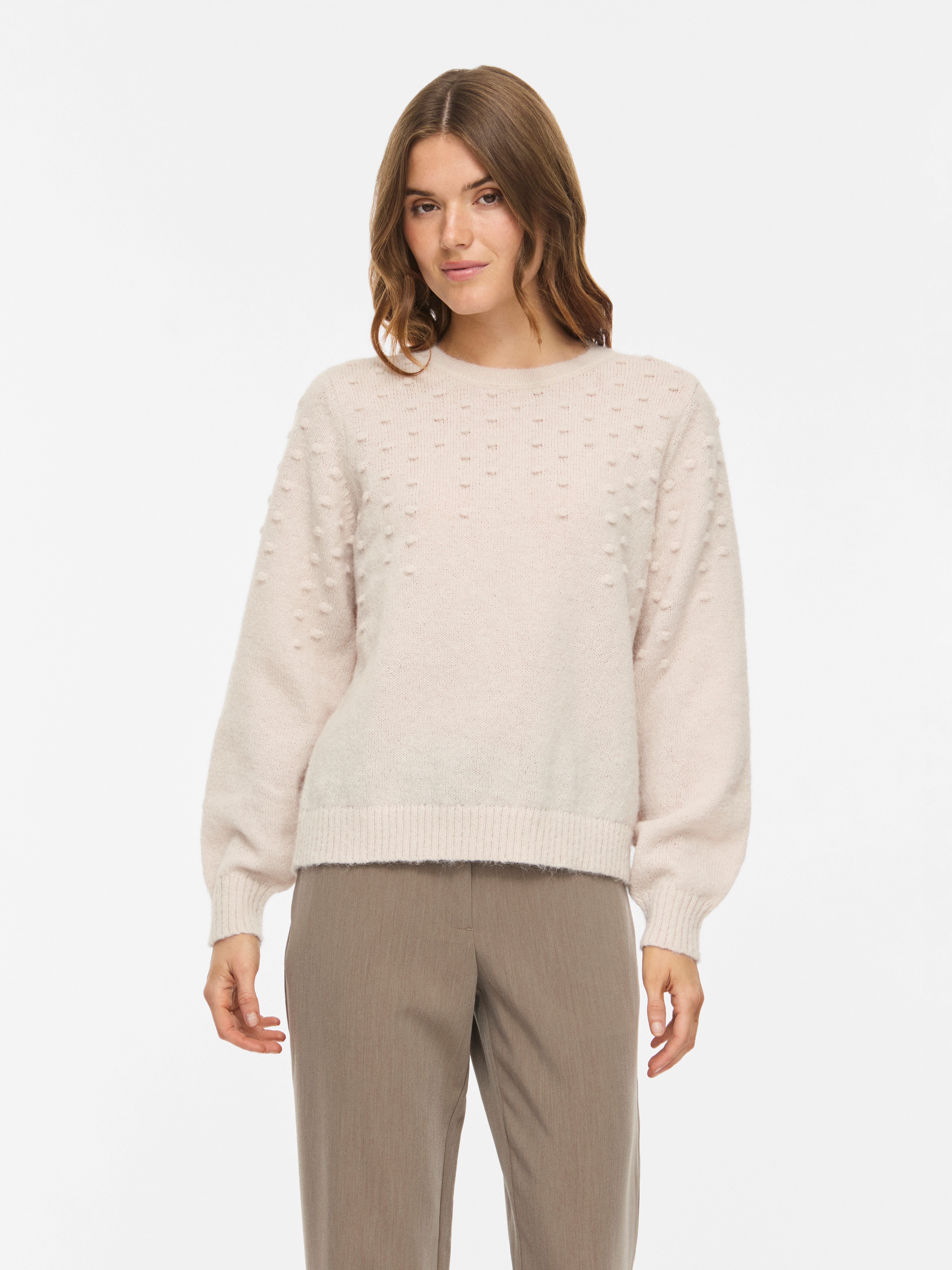 Vila Rundhalspullover VITULI O-NECK L/S DOT KNIT TOP-NOOS Kunstfaser, normal geschnitten