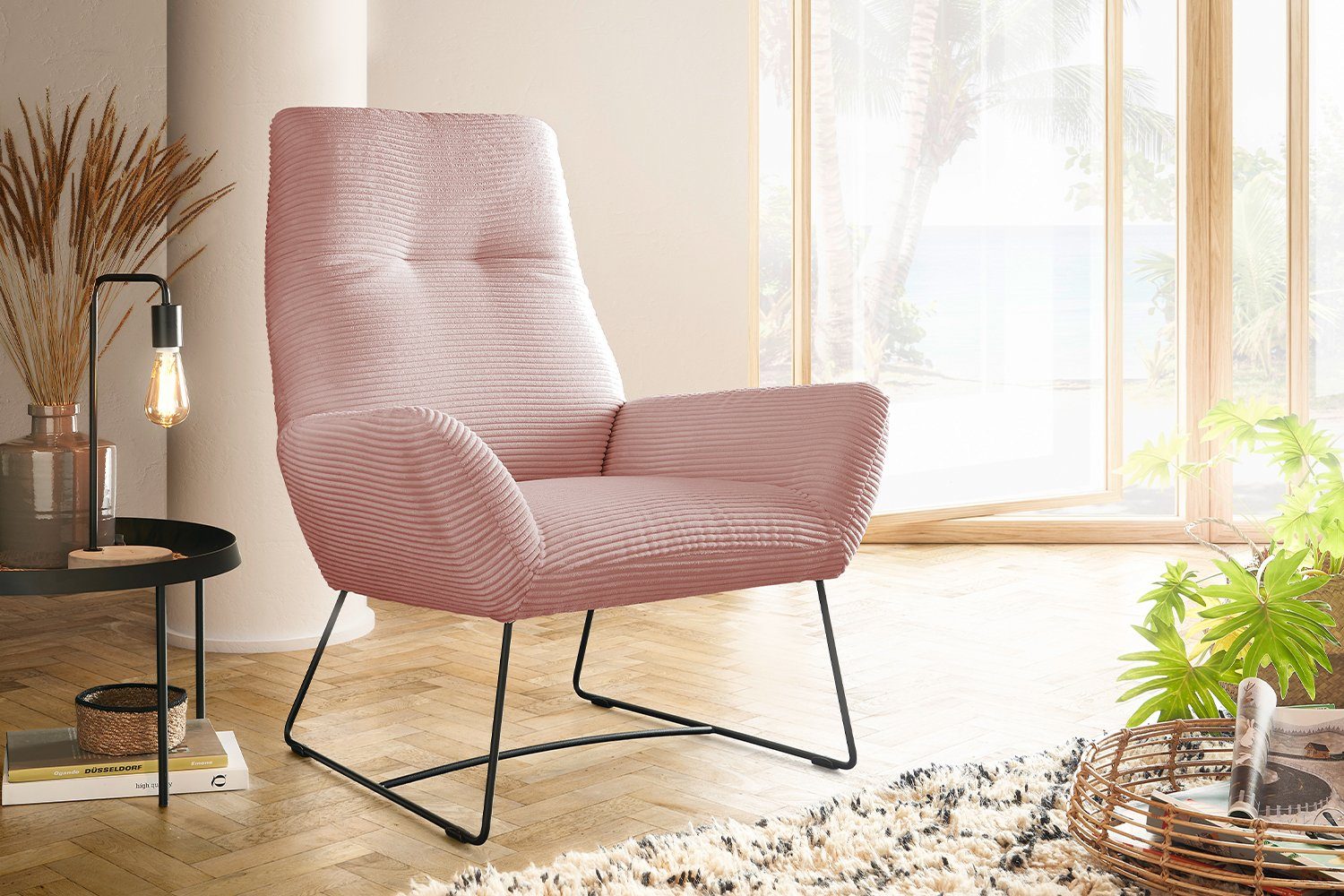 KAWOLA Sessel BISA, Cord verschiedene Farben rosa