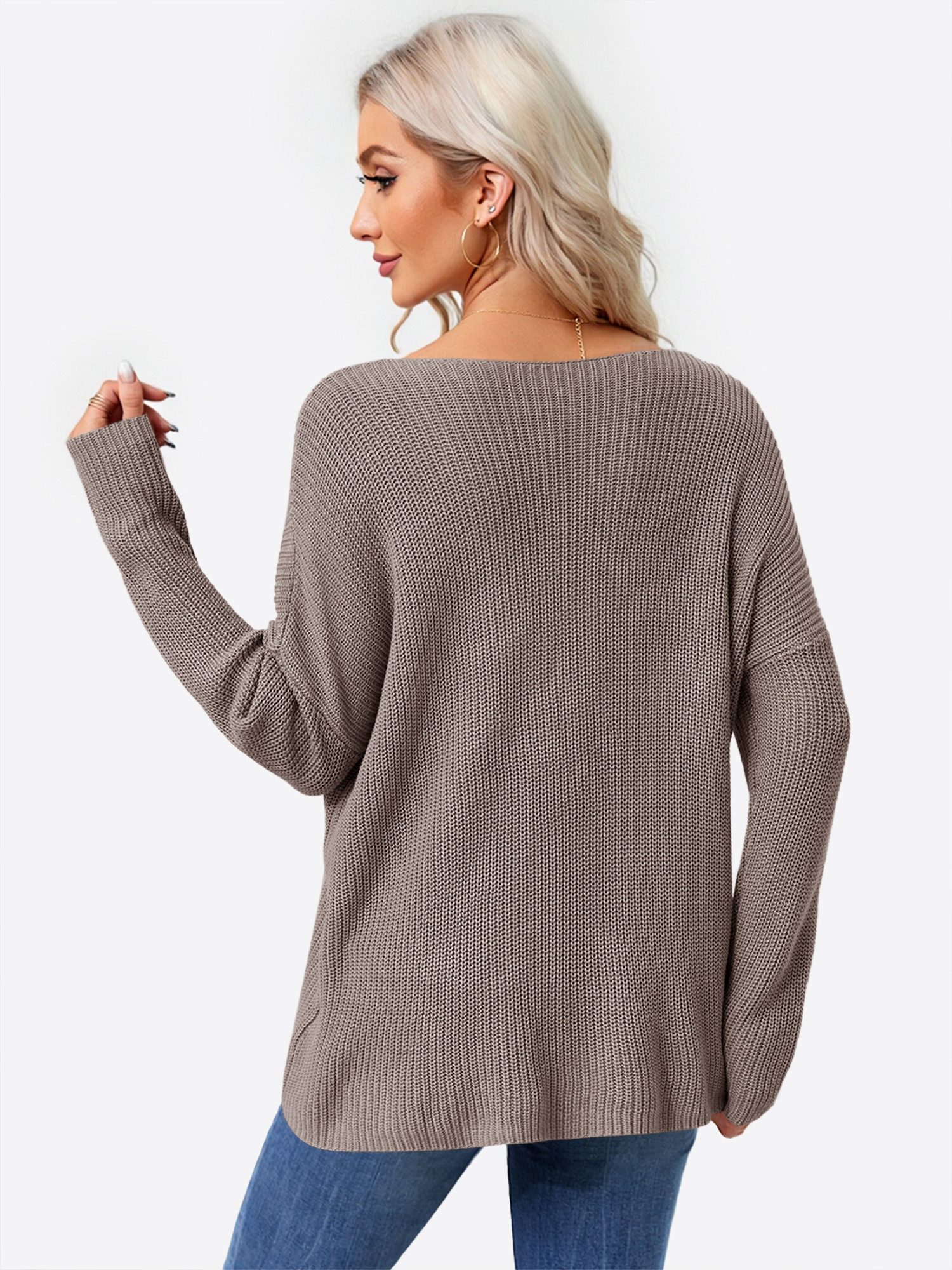 Imily Bela Sweater Damen V-Ausschnitt Langarm Oversize Pullover (Packung, 1 günstig online kaufen