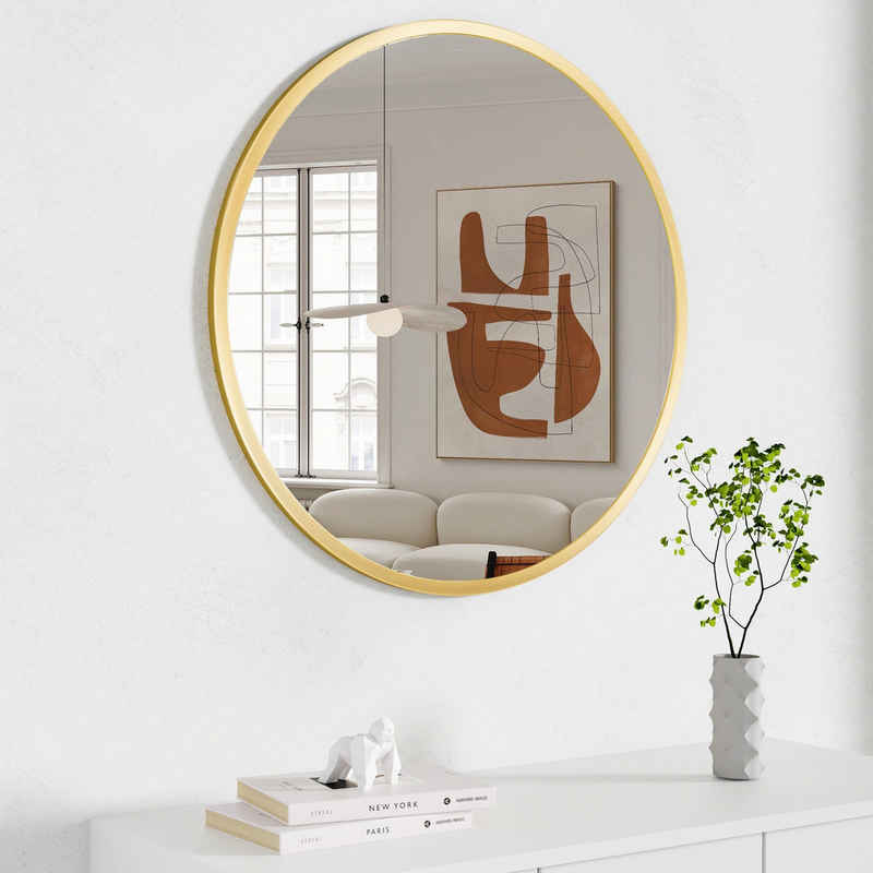 Boromal Spiegel Runder Wandspiegel Gold 50cm 60cm Flurspiegel mit Rahmen Badspiegel (Rundspiegel, Dekospiegel), für Badzimmer/Ankleidezimmer/Wohnzimmer,unbrechbarer Spiegel
