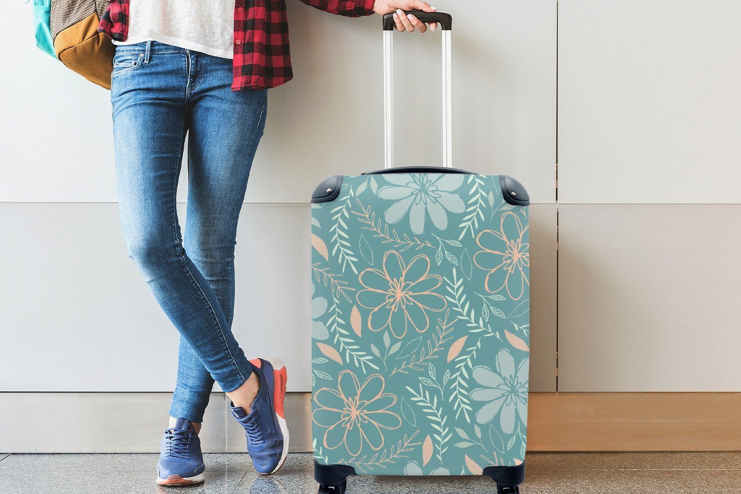 Reisetasche - für MuchoWow mit 4 Muster, - Trolley, Äste Handgepäckkoffer Blumen Rollen, Handgepäck rollen, Reisekoffer Ferien,