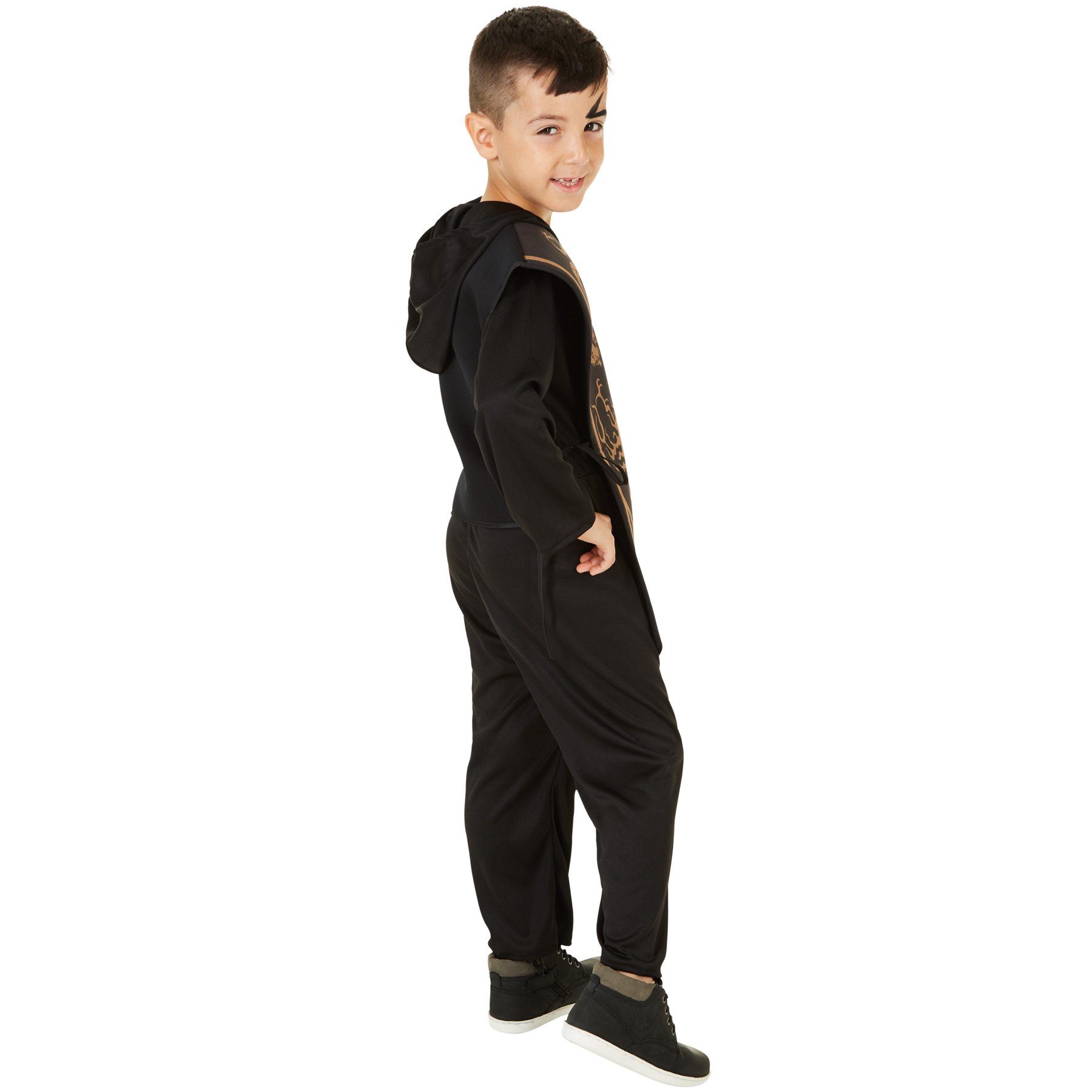 dressforfun Kostüm Schattenkrieger, auch Shinobi, in schwarz, Gr. 164 (13-14 Jahre), Kostüm aus Elastik-Jersey, Cooler Jumpsuit, Inkl. bedrucktem Überwurf