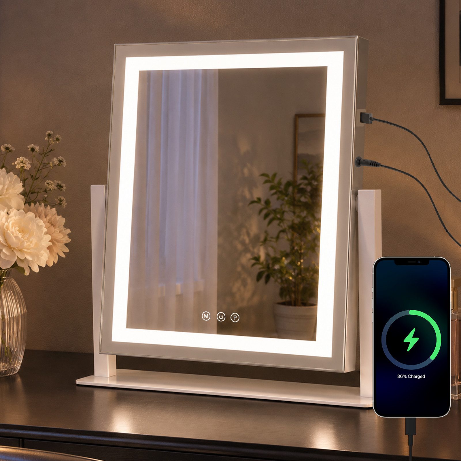 Ledklang Schminkspiegel Beleuchtung,Hollywood Kosmetikspiegel 30cm,Tischspiegel Touch Dimmer, mit 3 Lichtmodi Schminkspiegel für den Schminktisch Tischspiegel