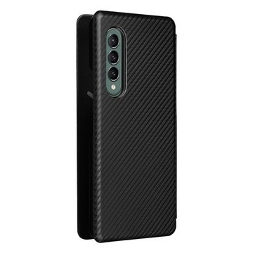 Wigento Handyhülle Für Samsung Galaxy Z Fold4 5G Carbon Kunstleder Handy Tasche Hülle Etuis Schwarz