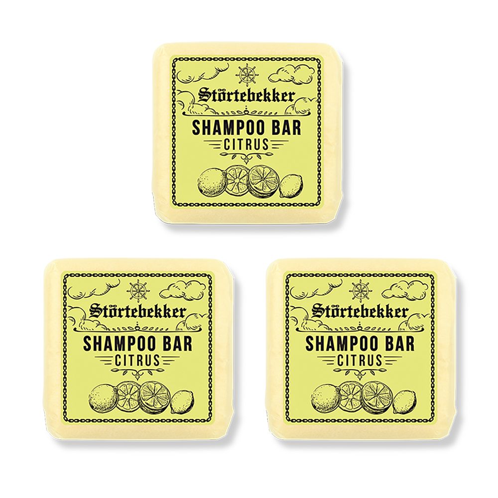Störtebekker Festes Haarshampoo Citrus - herrlich frischer Duft, 3-tlg., Pflegend & erfrischend, Nachhaltig und plastikfrei
