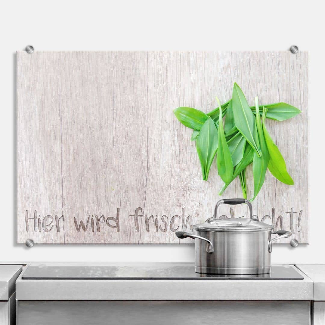 montagefertig Art Wandschutz Küchenrückwand Spritzschutz Basilikum Bild Küche Glas Holzoptik, Schriftzug K&L Gemälde Wall