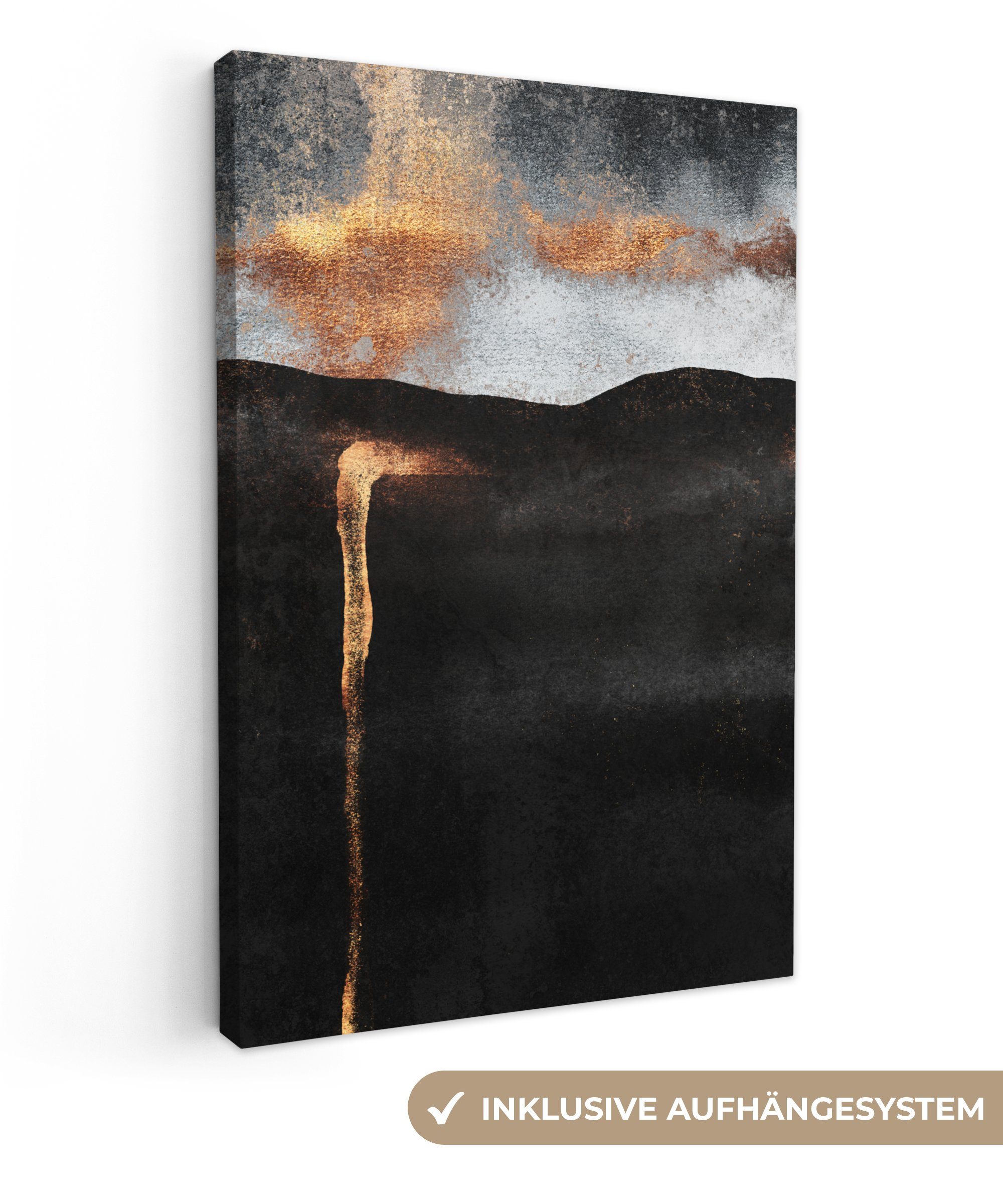 OneMillionCanvasses® Leinwandbild Abstrakt - Gold - Chic - Schwarz - Grau, Fotodruck (1 St), Bilder groß Wohnzimmer Schlafzimmer 80x120 cm