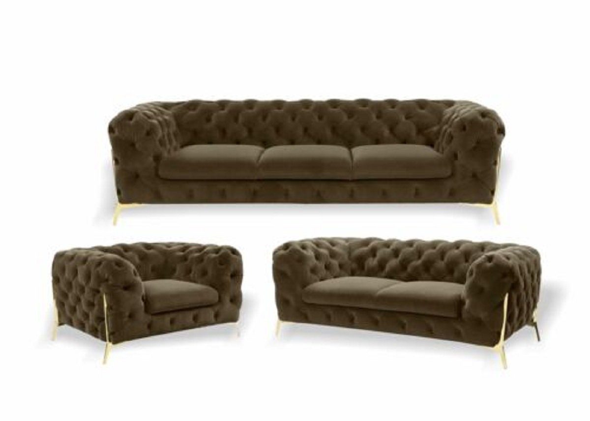 JVmoebel Sofa Braune Luxus Chesterfield Möbel Sofa Garnitur 3 2 1 Sitzer, Made in Europe