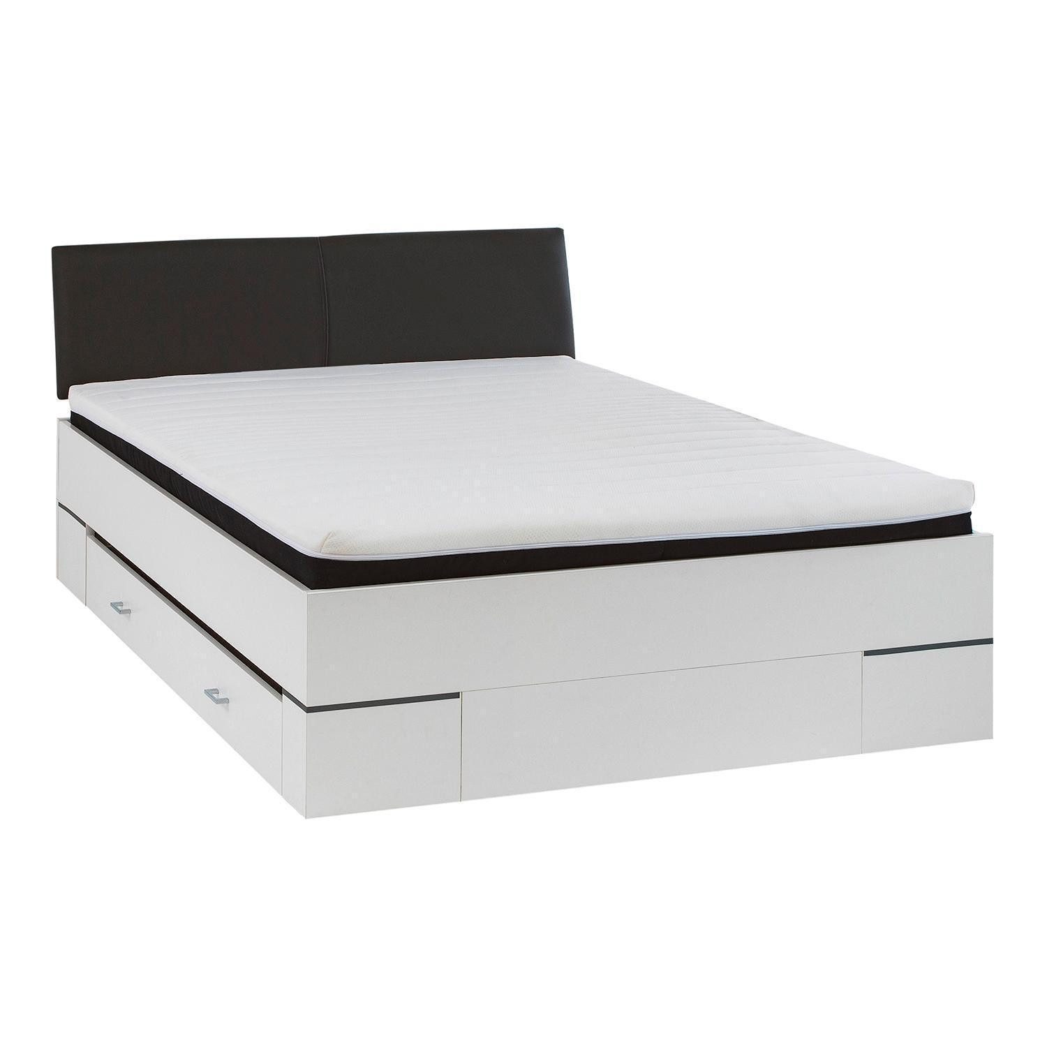 Pol-Power Bettgestell LENA, Anthrazit, Weiß, mit Kopfteil, Schublade, B 145 x H 85 x T 204 cm