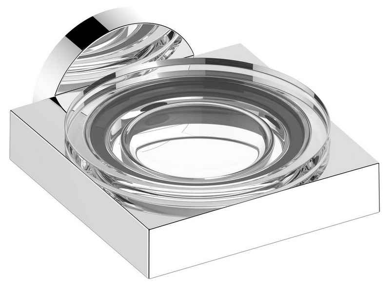 Keuco Seifenspender Edition 90, aus Metall und Kristallglas klar, Seifenhalter zum Kleben statt Bohren
