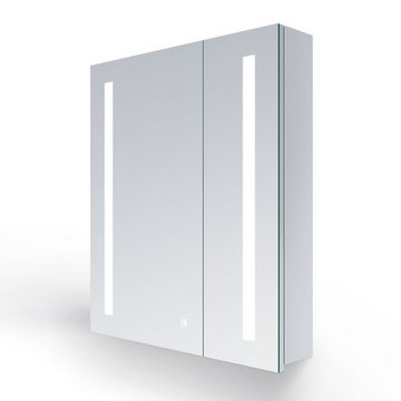 SONNI Spiegelschrank Spiegelschrank Badezimmer mit Beleuchtung Edelstahl 60x70cm mit Steckdose, Kabelloses Scharnier Design, Touchschalter, 2-türig