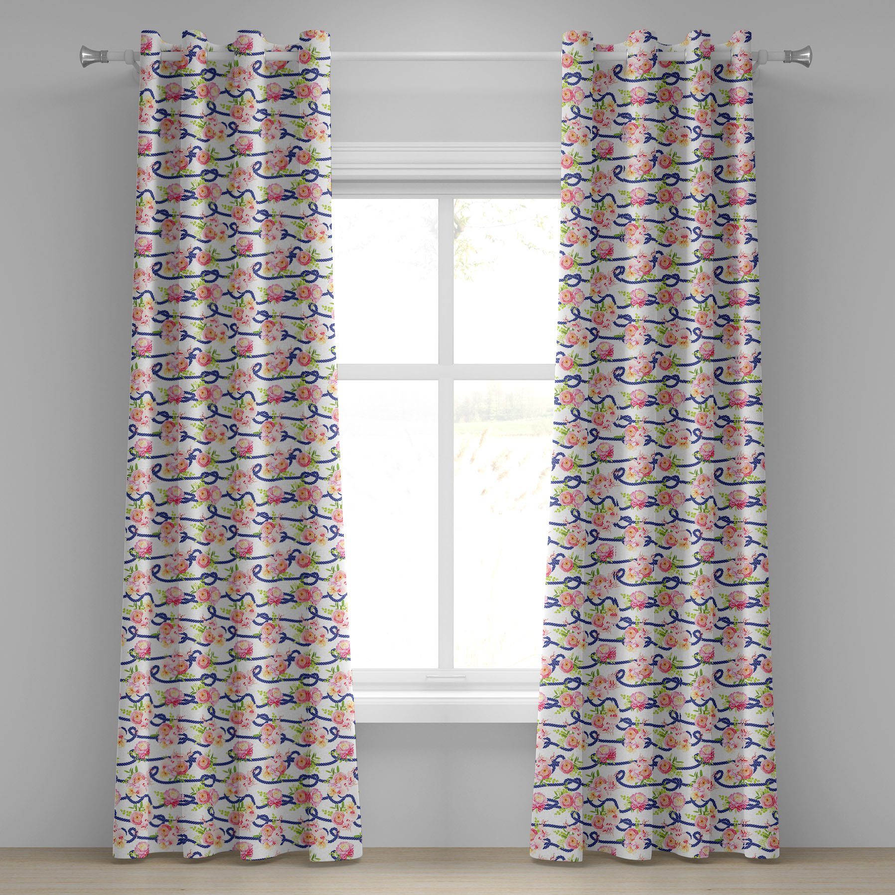 Gardine Dekorative 2-Panel-Fenstervorhänge für Schlafzimmer Wohnzimmer, Abakuhaus, Navy und Blush marine Floral