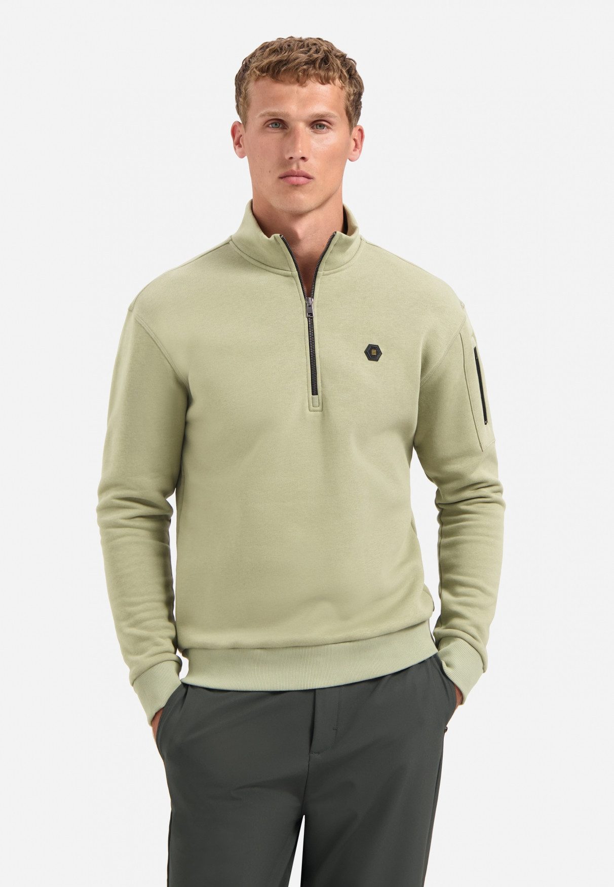 Rundhalspullover Sweater Half Zip Brushed