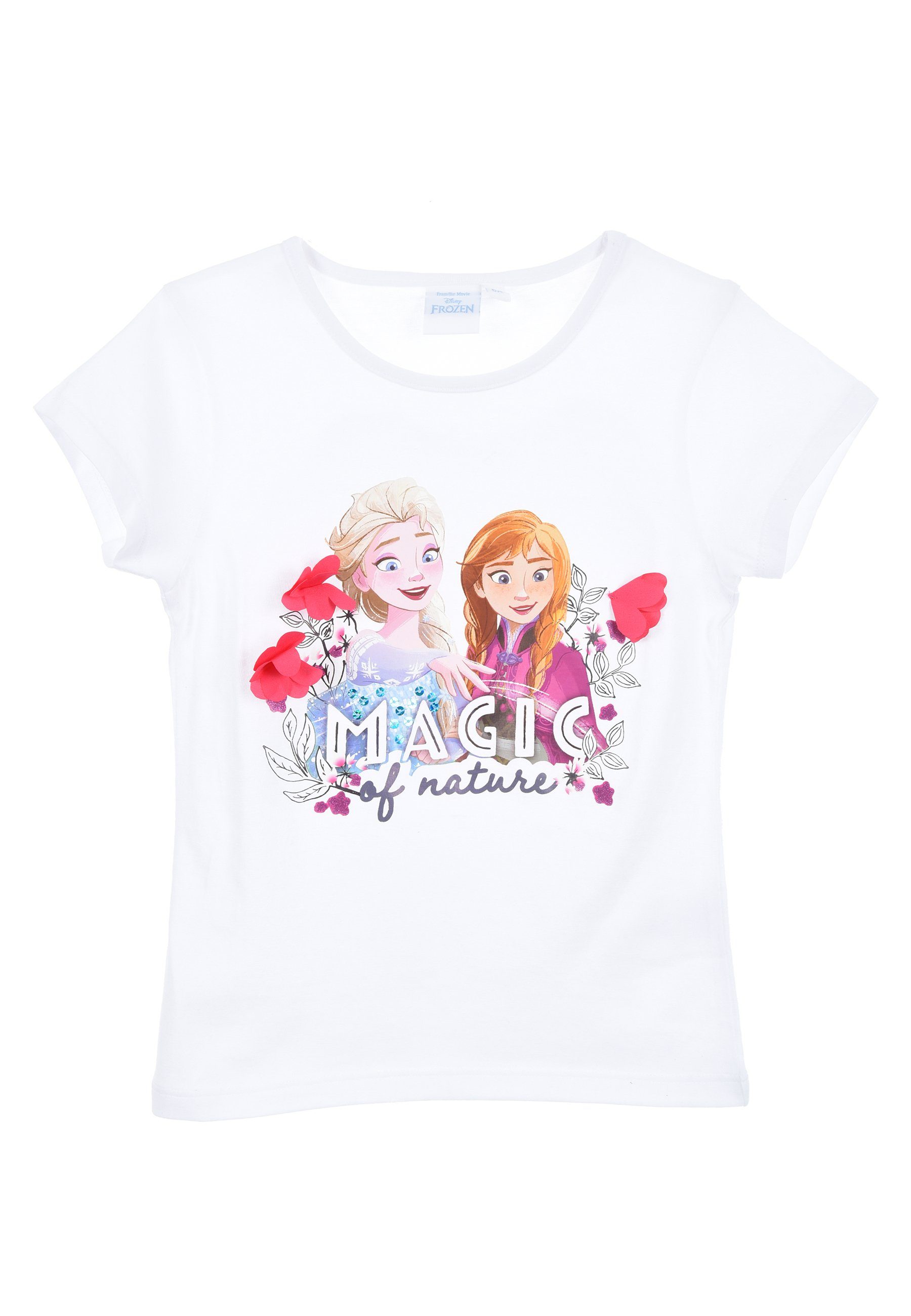 Shirt T-Shirt Disney Frozen T-Shirt Weiß Sommer Elsa & Mädchen Anna