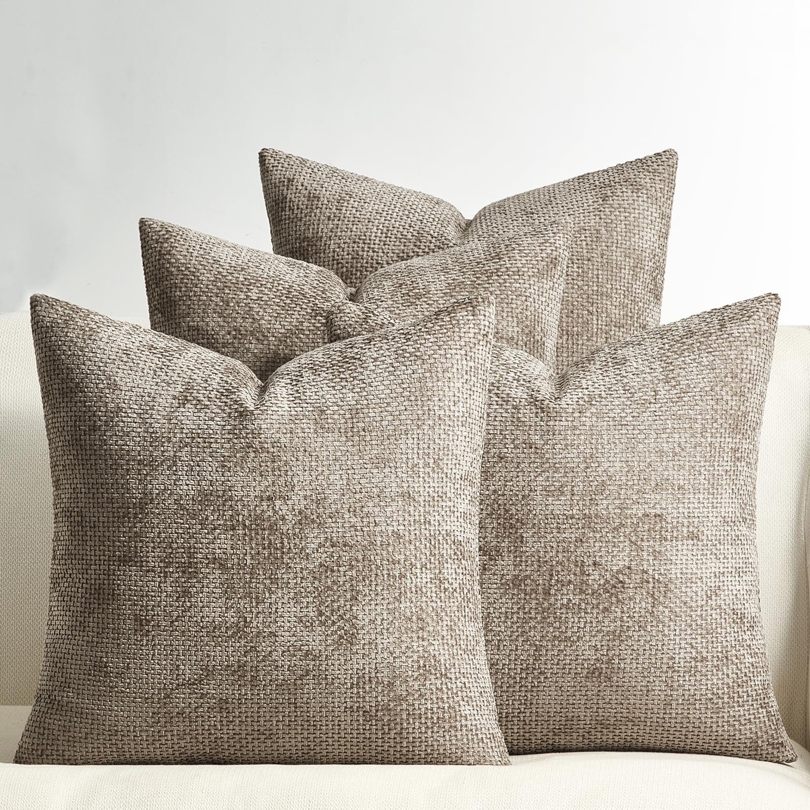 Topfinel Kissenbezug 40x40 samt kissenbezüge 50x50 Weich Sofa Deko Rattanstreifen, kissenbezug 4er set gKhaki-Einfarbe Wohnzimmer Kinder Hautfreundlich