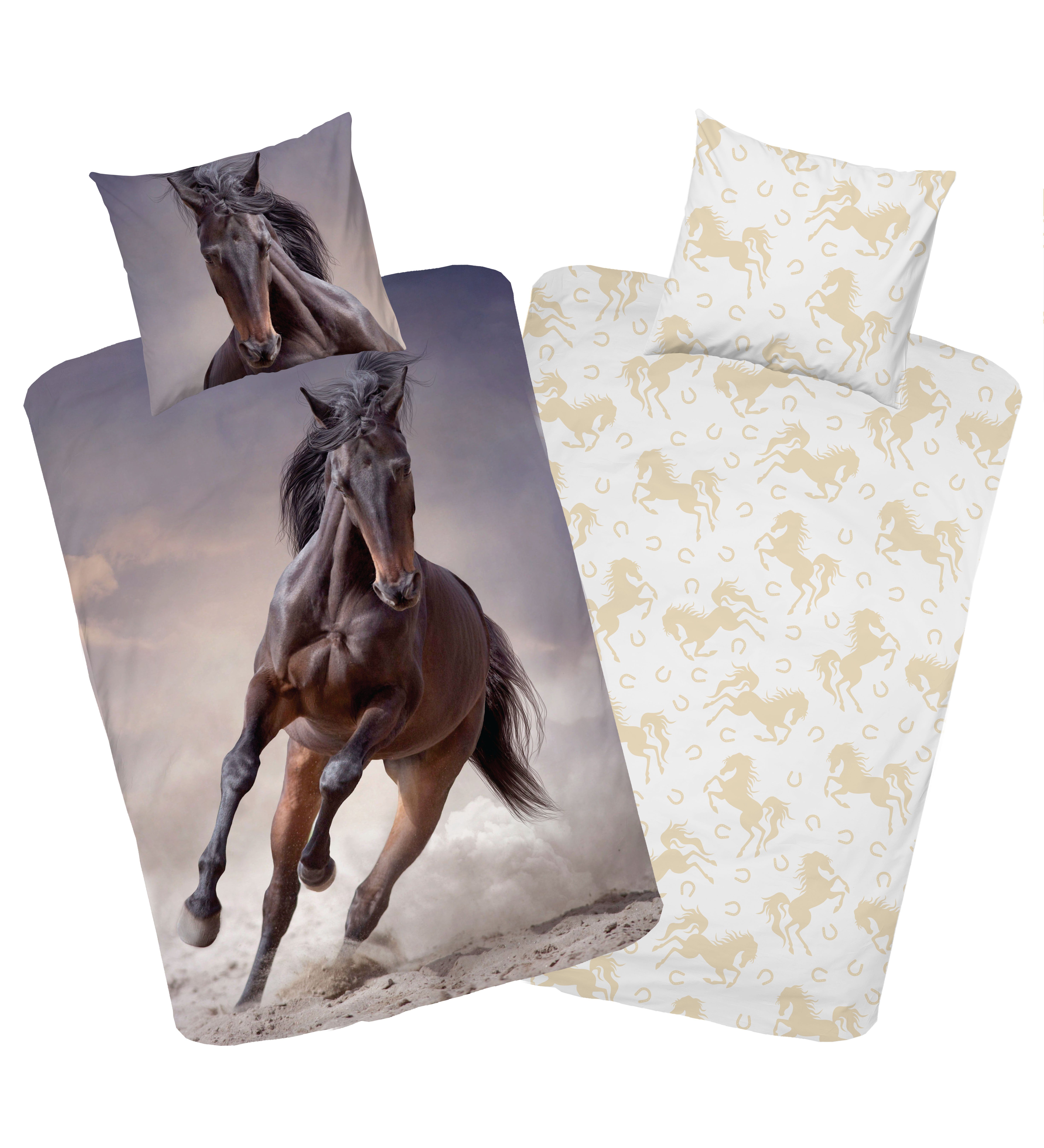MTOnlinehandel Kinderbettwäsche Pferdebettwäsche 135x200 + 80x80 cm, 100 % günstig online kaufen