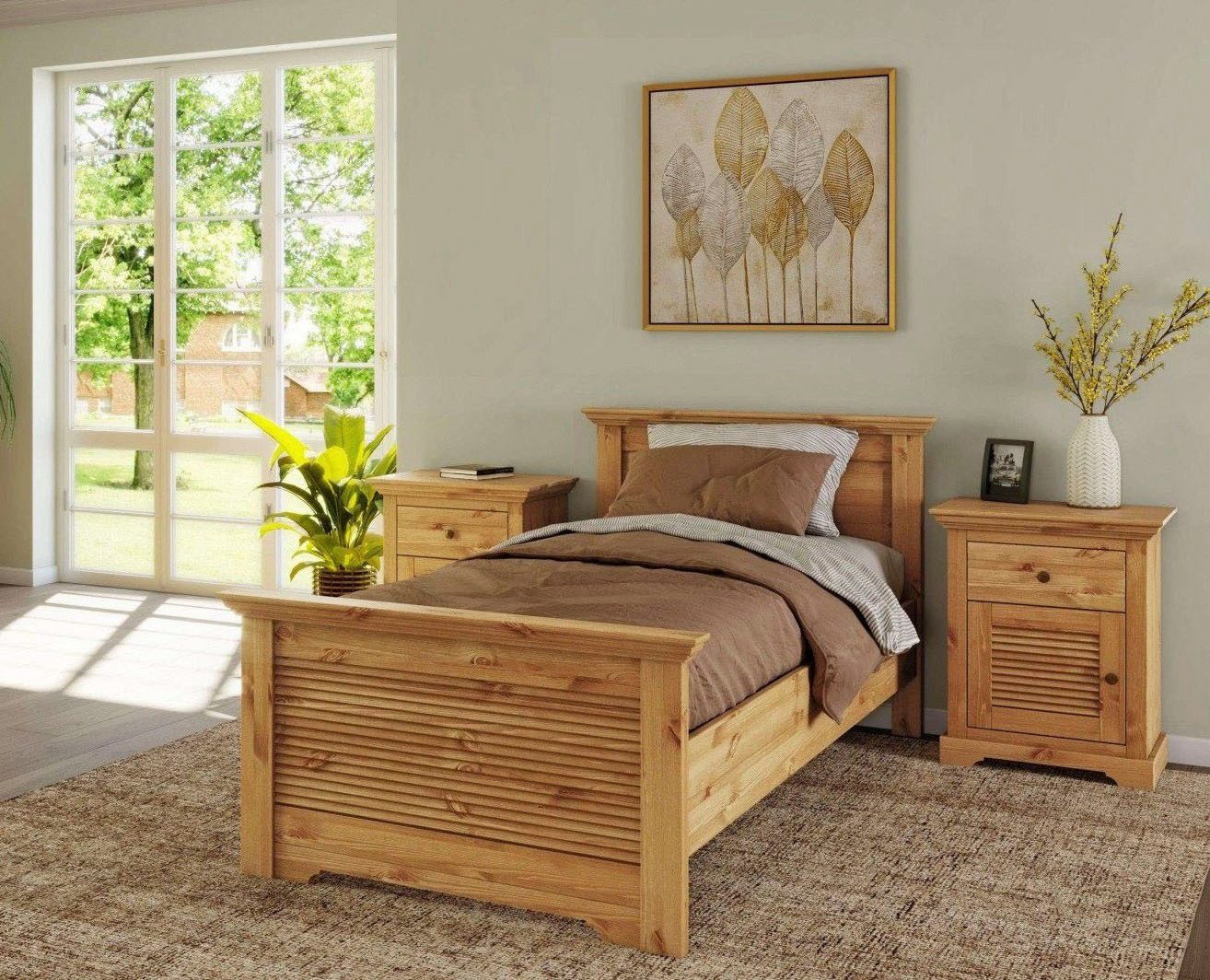 OTTO home Bett Rauna, Landhausstil, edles Design mit Lamellen und Kassetten, 2 Farben (Breite/Belastbarkeit 180cm=220 KG, 90cm=120KG), FSC® zertifiziertes Kieferholz, massive Qualität mit Lattenrost