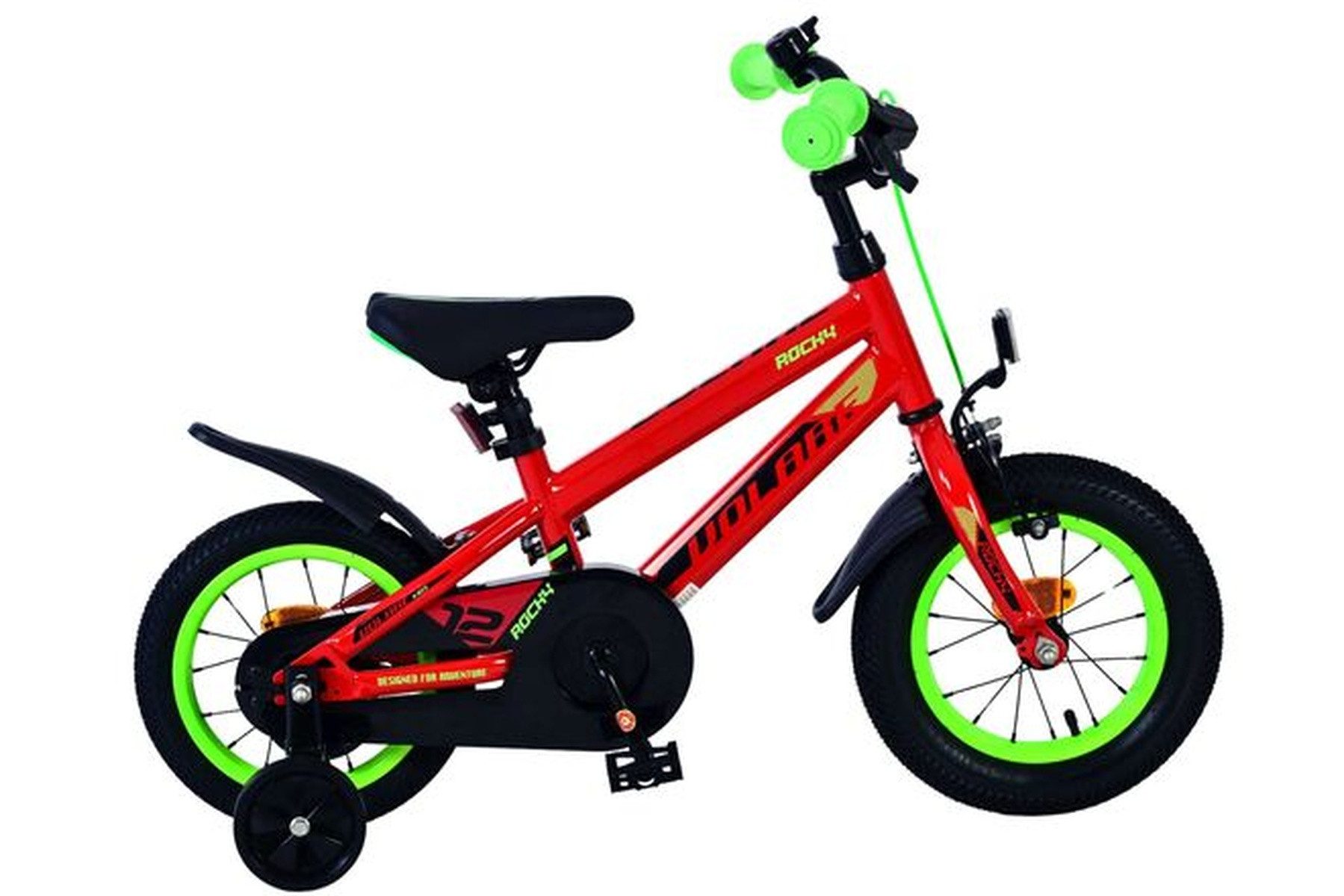 Volare Kinderfahrrad Rocky Kinderfahrrad - Jungen - 12 Zoll - Rot, Handbremse vorne und Rücktrittbremse, abnehmbare Stützräder