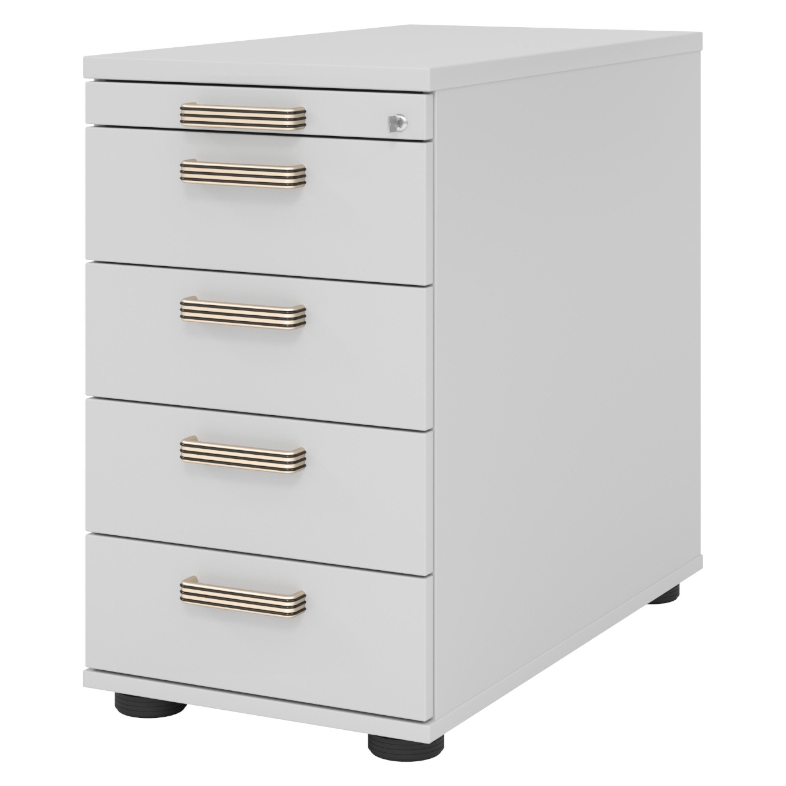 bümö Container office Standcontainer - mit 4 Schubladen Dekor: Grau mit Streifengriff (Kunststoff)