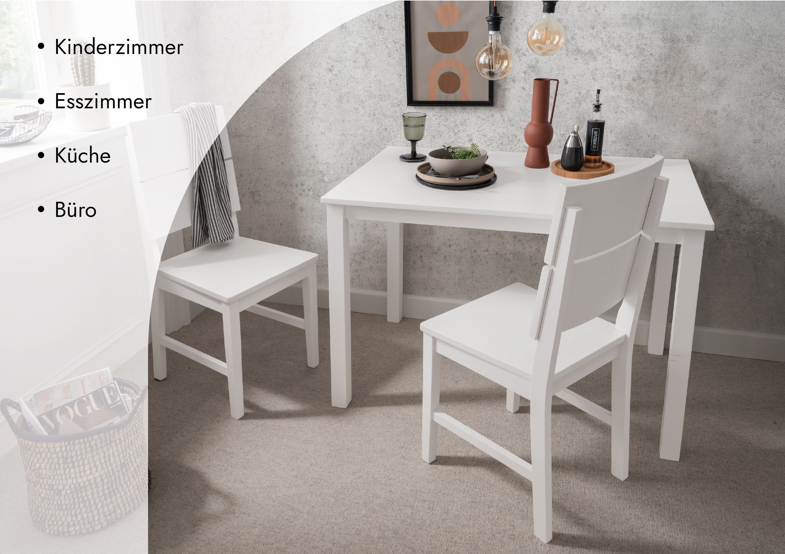 Woodroom Holzstuhl Kota (2er-Set aus massiven Heveaholz, lackiert), modernes Stuhl-Set aus Massivholz