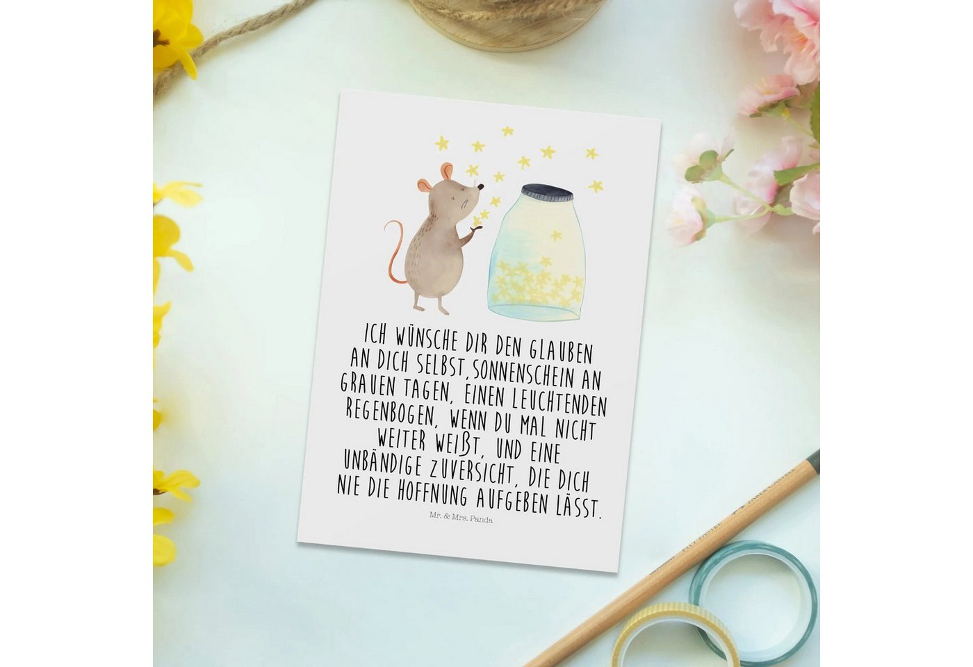 Thumbnail - Mr. & Mrs. Panda Postkarte Maus Sterne - Weiß - Geschenk, Gute Laune, lustige Sprüche, Geburtsta, Multifunktionalität