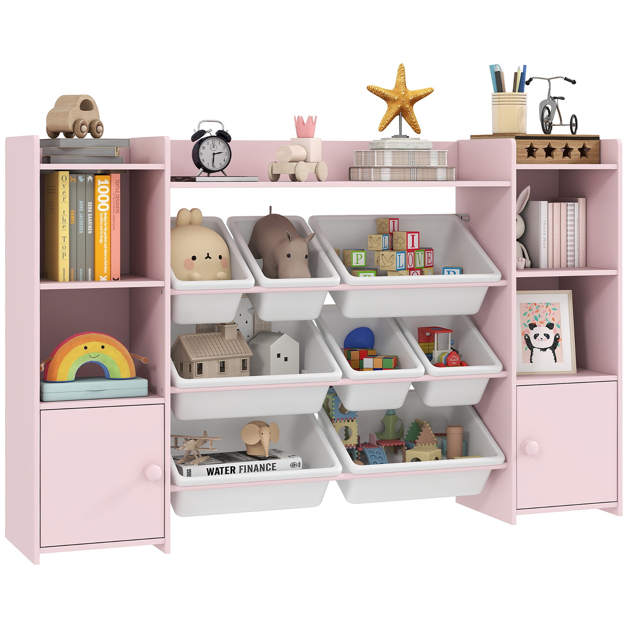 OKWISH Kinderregal Kinder Aufbewahrungsregal 140x90x30 cm, Spielzeug Bücher Regal, Kinder Regal rosa, Bücheraufbewahrung, offenes Stecksystem Organizer 1-tlg., Spielzeugregal mit 8 herausnehmbaren Boxen, Kinderzimmer Ordnung