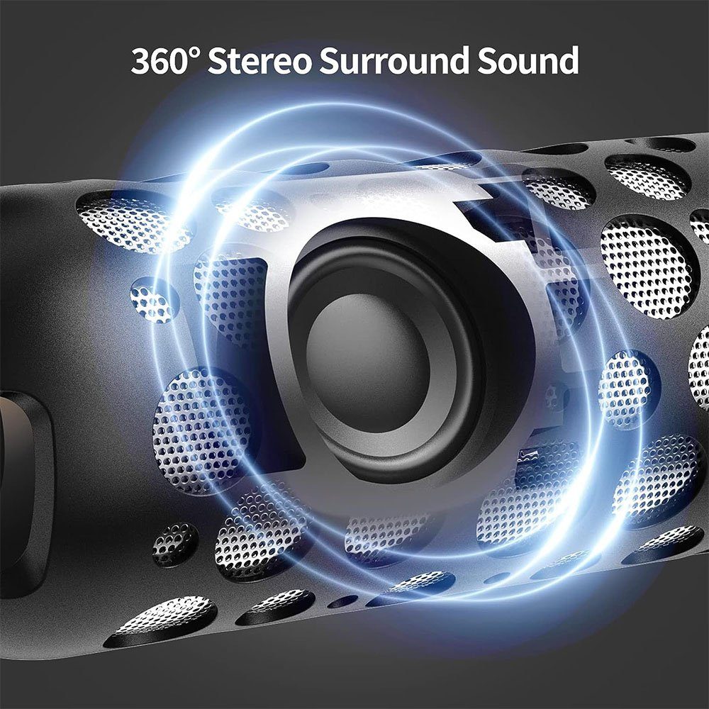 Bluetooth-Lautsprecher Tragbarer Schwarz kabelloses 360°-Sound-Mikrofon TUABUR Bluetooth-Lautsprecher,