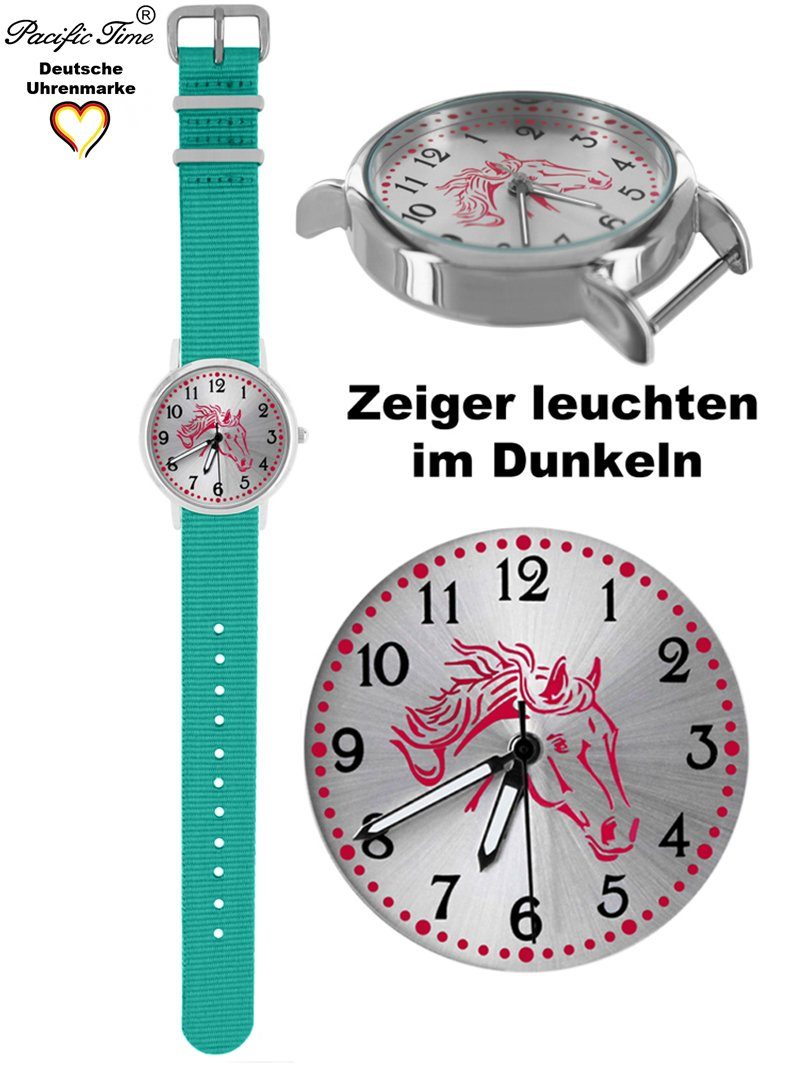 Pacific Time Quarzuhr Kinder rosa Armbanduhr Match Pferd Versand - türkis und Gratis Wechselarmband, Mix Design