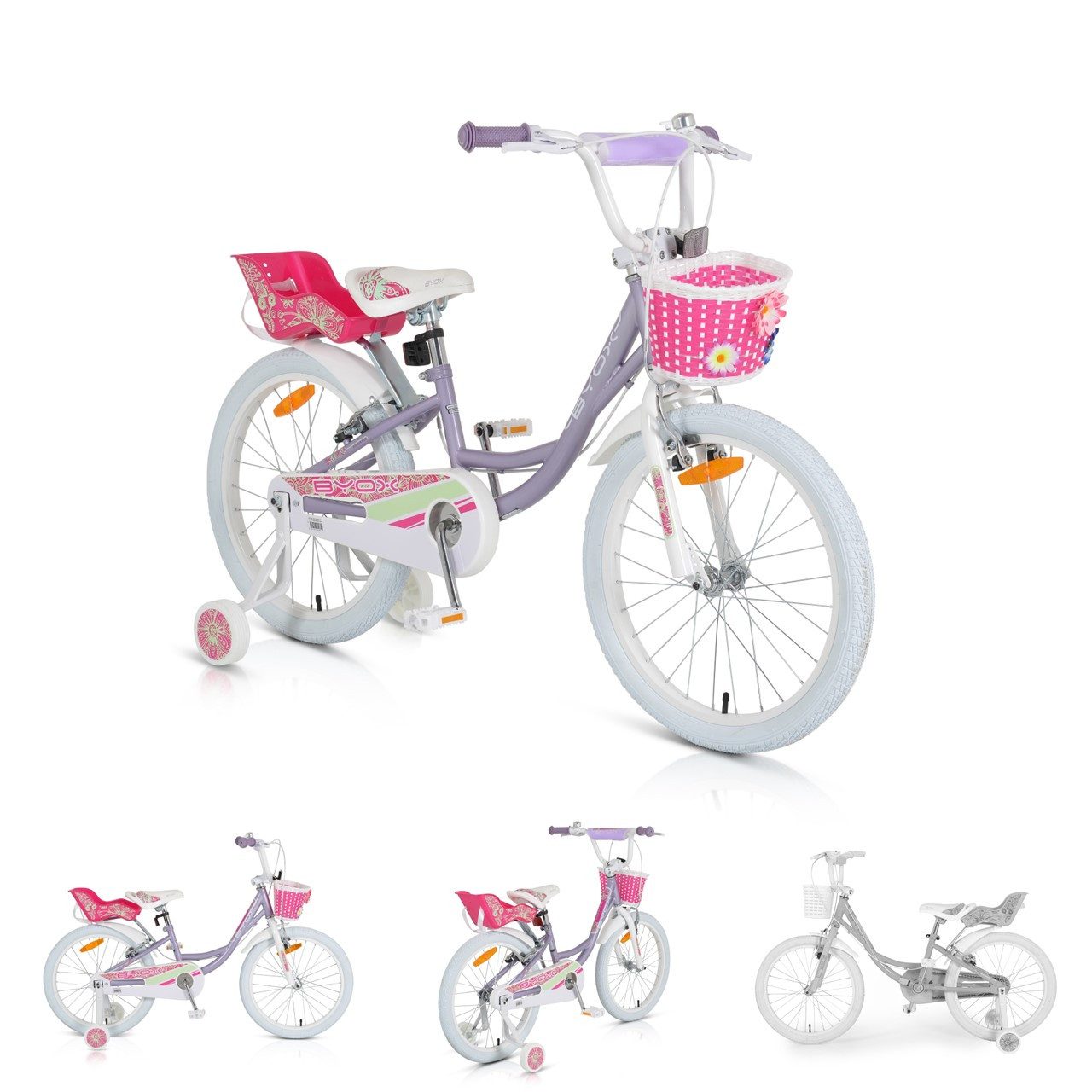 Byox Kinderfahrrad Kinderfahrrad 20 Zoll Fashion Girl, 1 Gang 1 Gang, keine, Stützräder, Korb am Lenker, Puppensitz