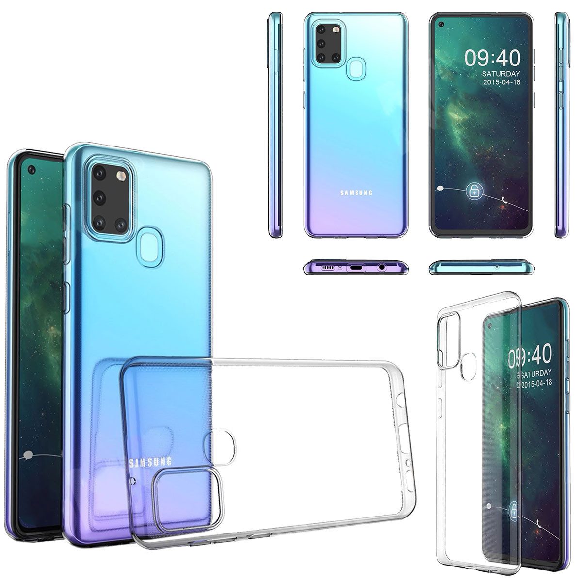Wigento Handyhülle Für Samsung Galaxy A21s A217F Silikoncase TPU Schutz Transparent Tasche Hülle Cover Etui Zubehör Neu