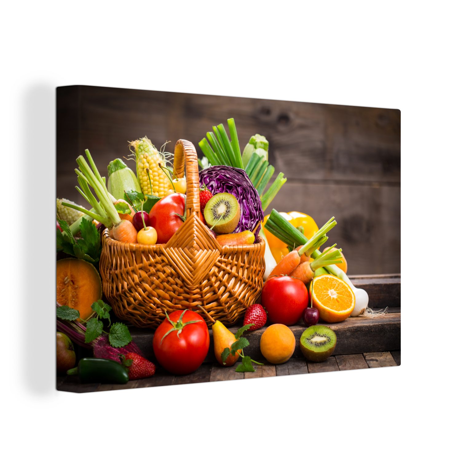 OneMillionCanvasses® Leinwandbild Obstkorb - Wandbild (1 Obst Leinwandbilder, - Wanddeko, Aufhängefertig, cm Gemüse, 30x20 St)