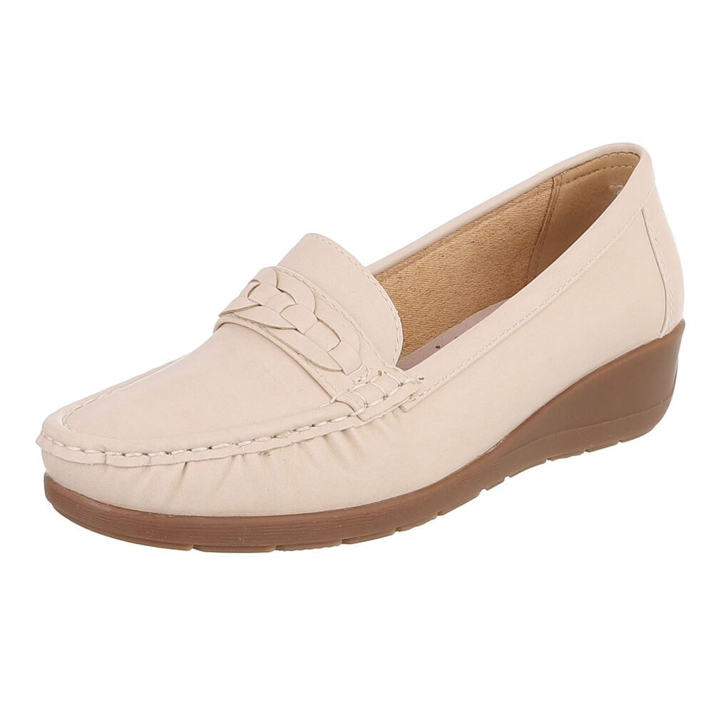 Ital-Design Damen Mokassins mit geflochtenem Detail und rutschfester Sohle Slipper (91117455) Keilabsatz/Wedge Mokassins in Beige